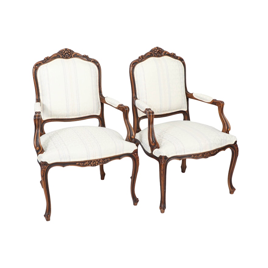 Pair of French Provincial Style Carved Wood Fauteuils, 20th Century