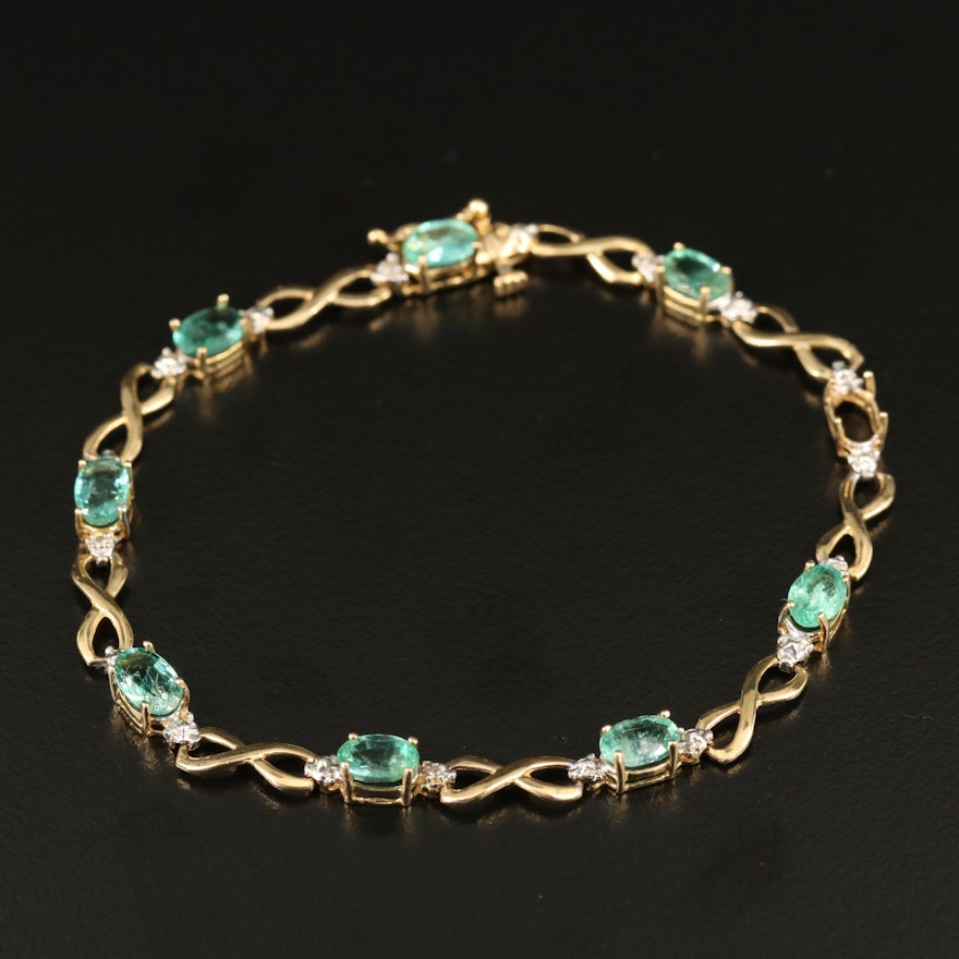 14K Emerald and Diamond Infinity Link Bracelet