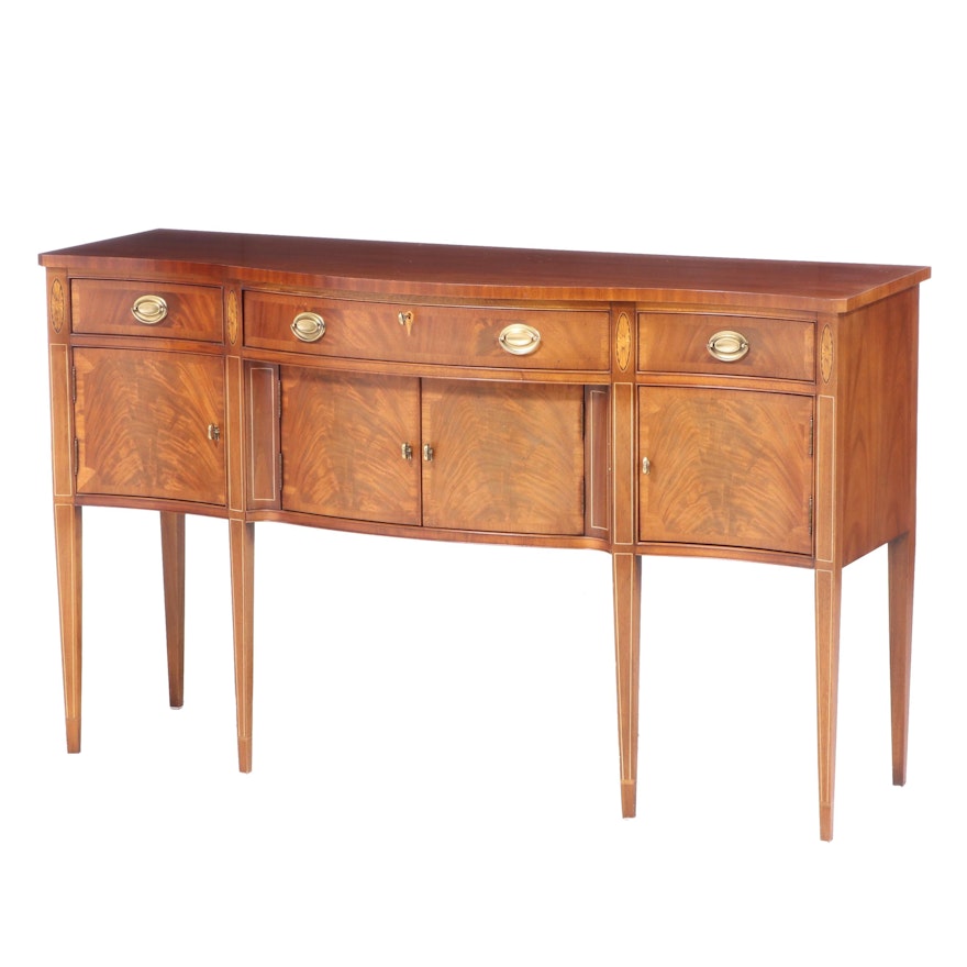 Hickory Chair Co. Federal Style Flame Mahogany & Marquetry Serpentine Sideboard