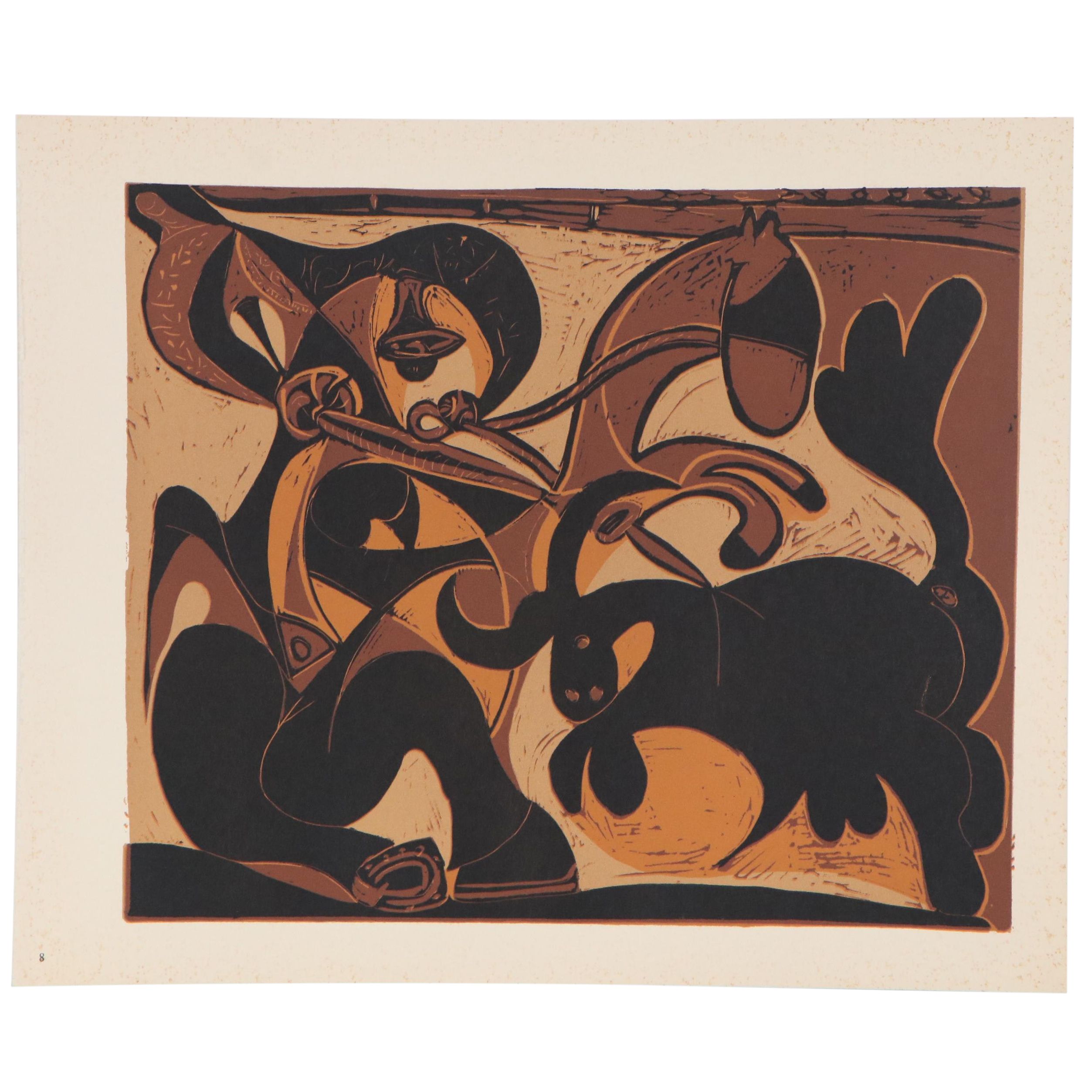 Pablo Picasso Linoleum Cut "Picador Goading Bull," 1962