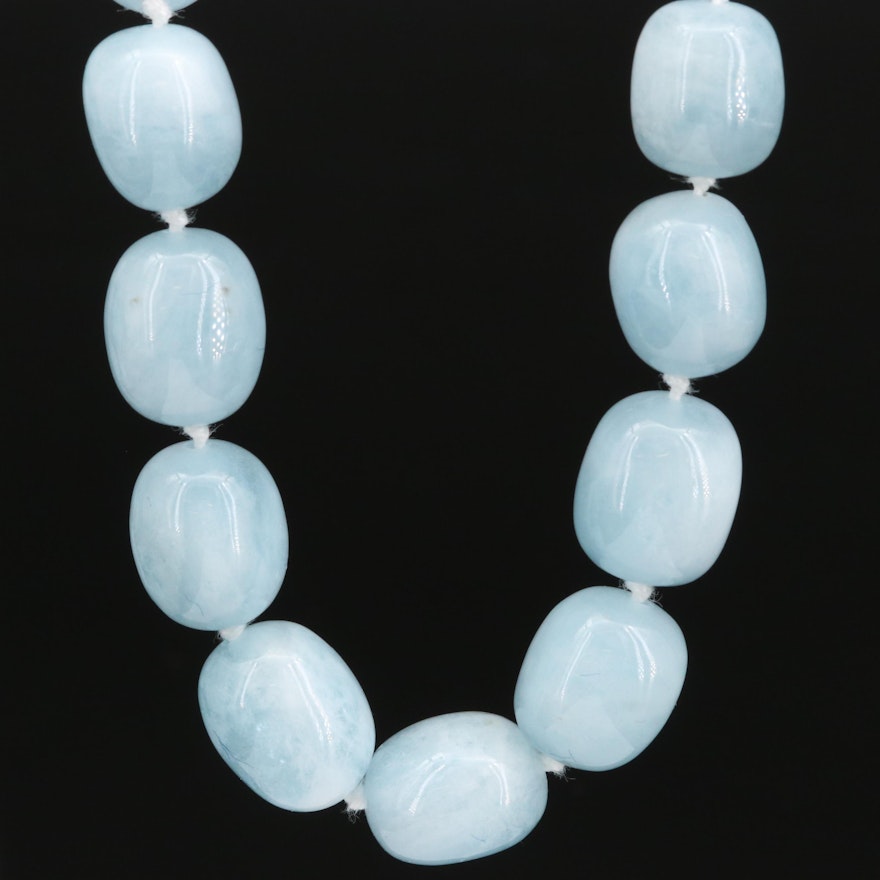 Aquamarine Bead Necklace with Sterling Silver Clasp