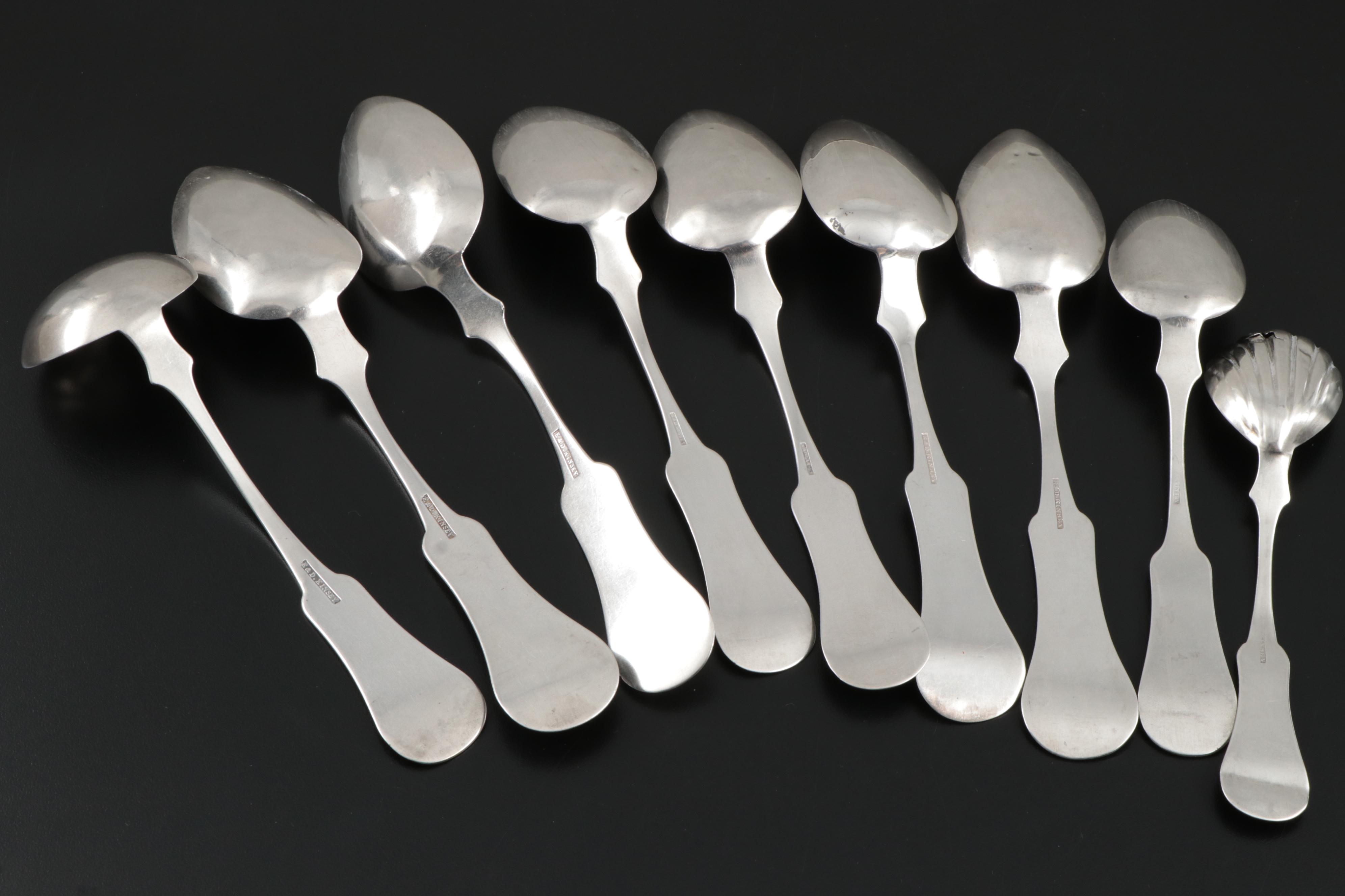 E. & D. Kinsey Fiddle Handle Coin Silver Spoons, Mid-19th Century