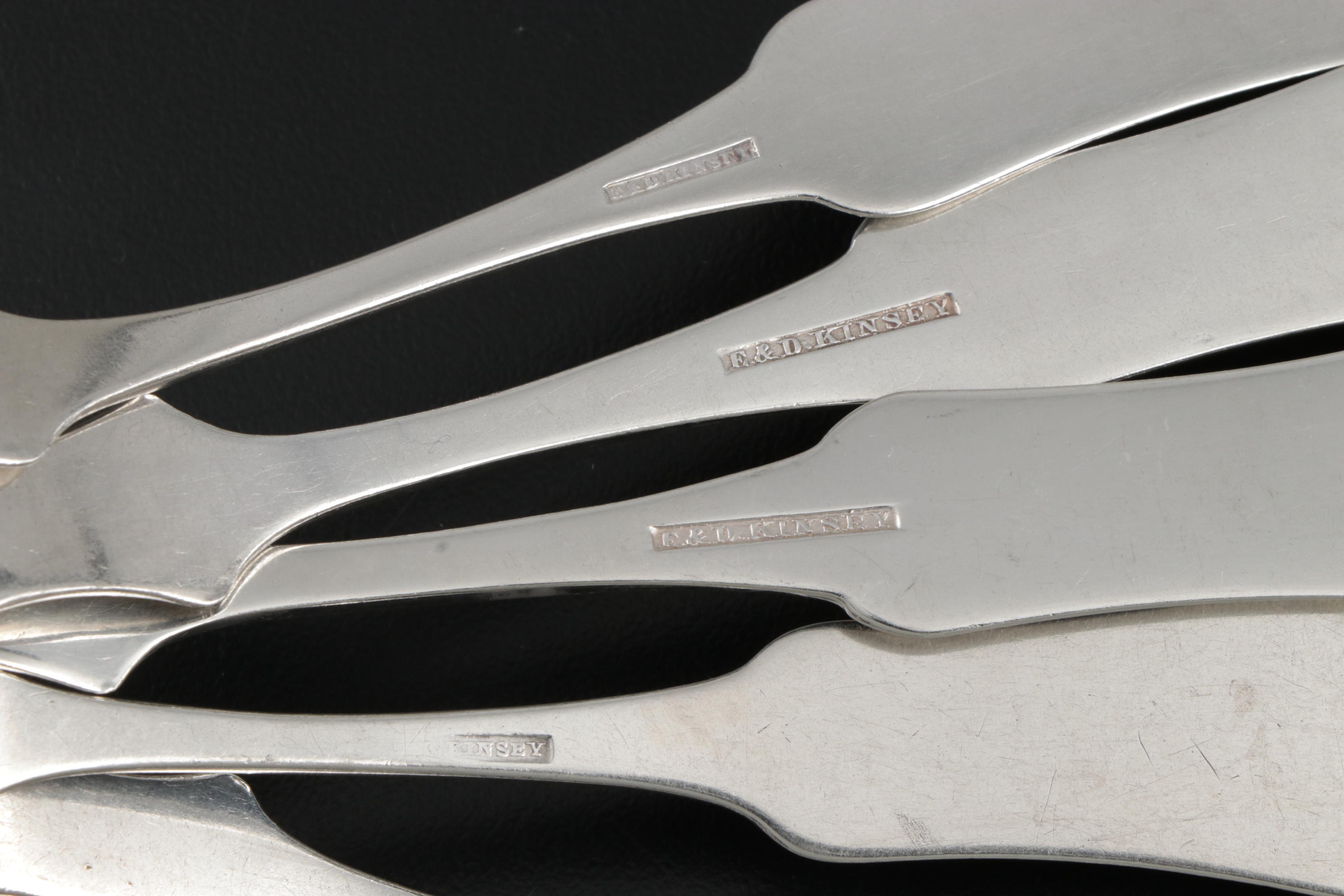 E. & D. Kinsey Fiddle Handle Coin Silver Spoons, Mid-19th Century