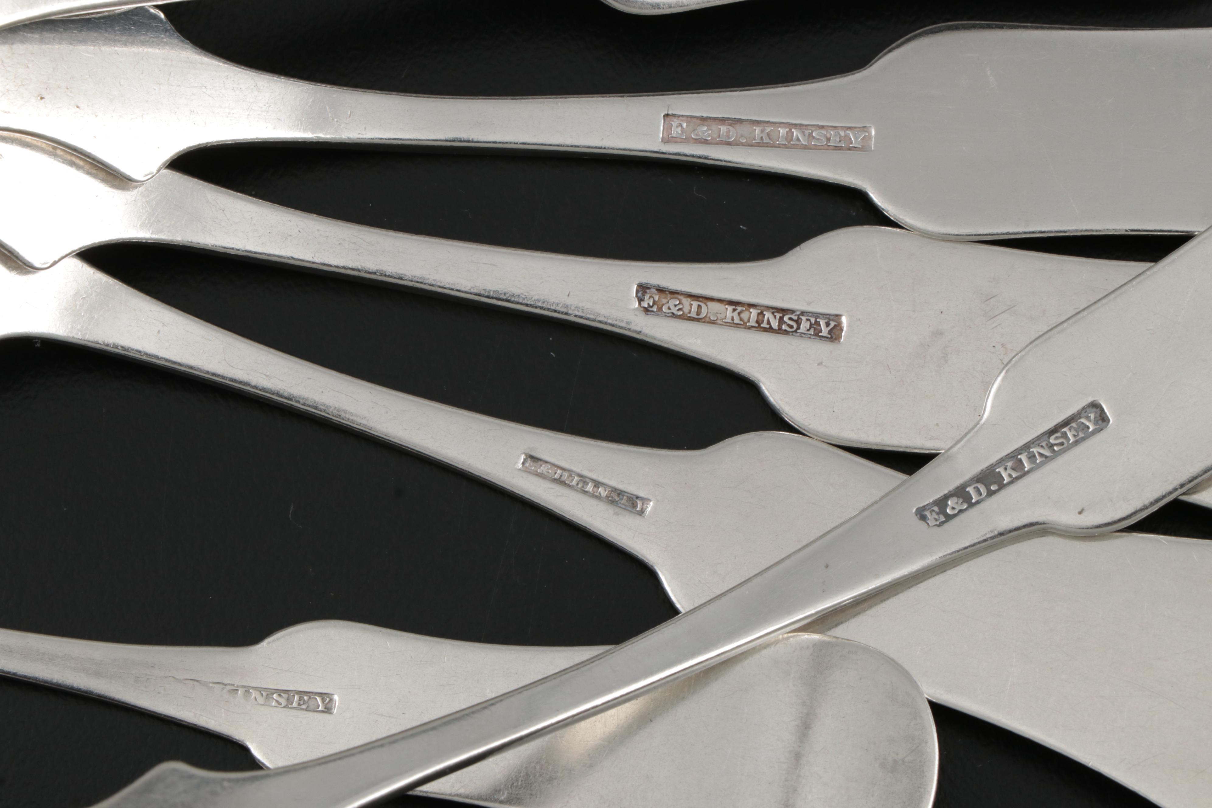 E. & D. Kinsey Fiddle Handle Coin Silver Spoons, Mid-19th Century