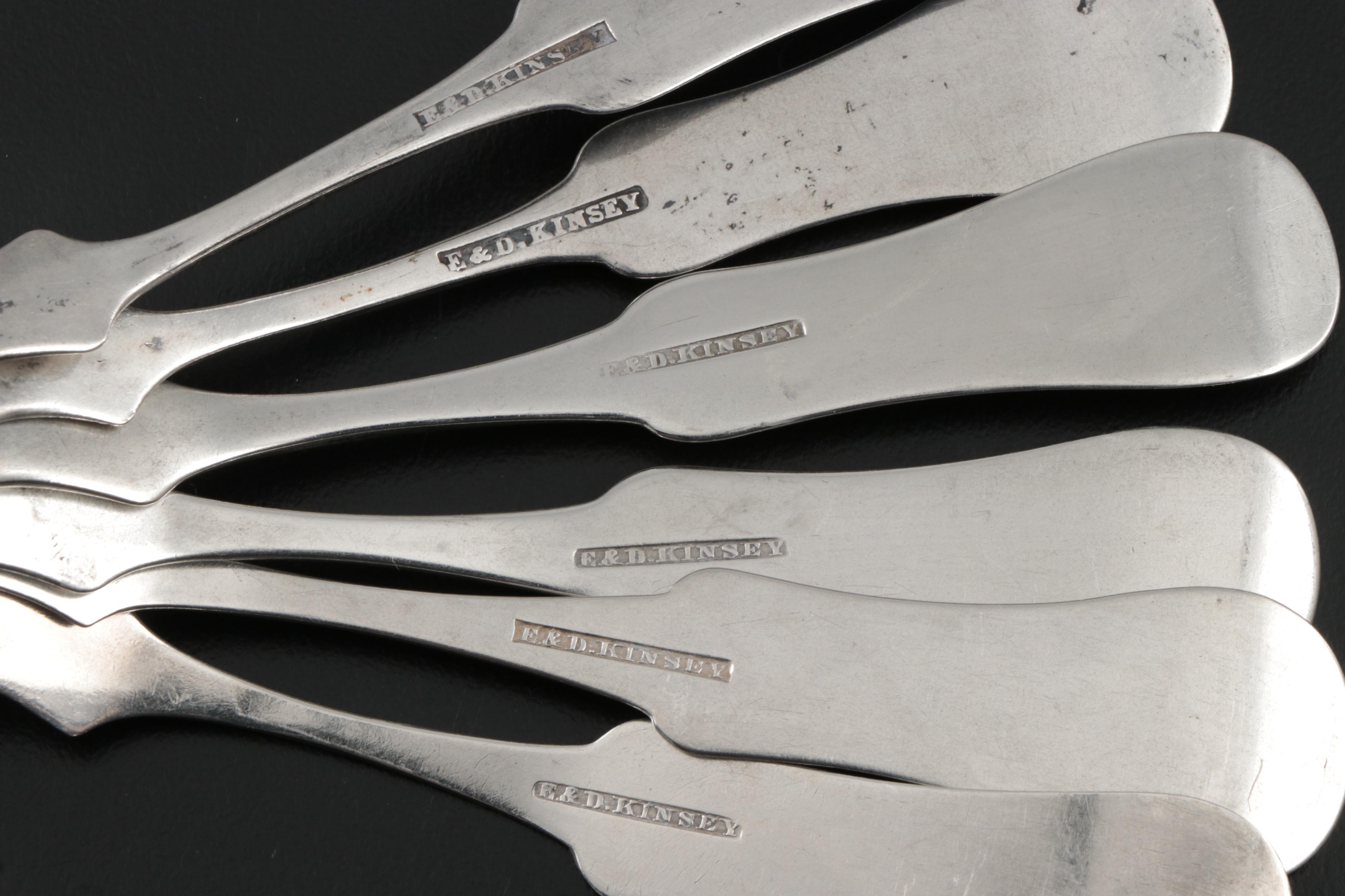 E. & D. Kinsey Fiddle Handle Coin Silver Spoons, Mid-19th Century