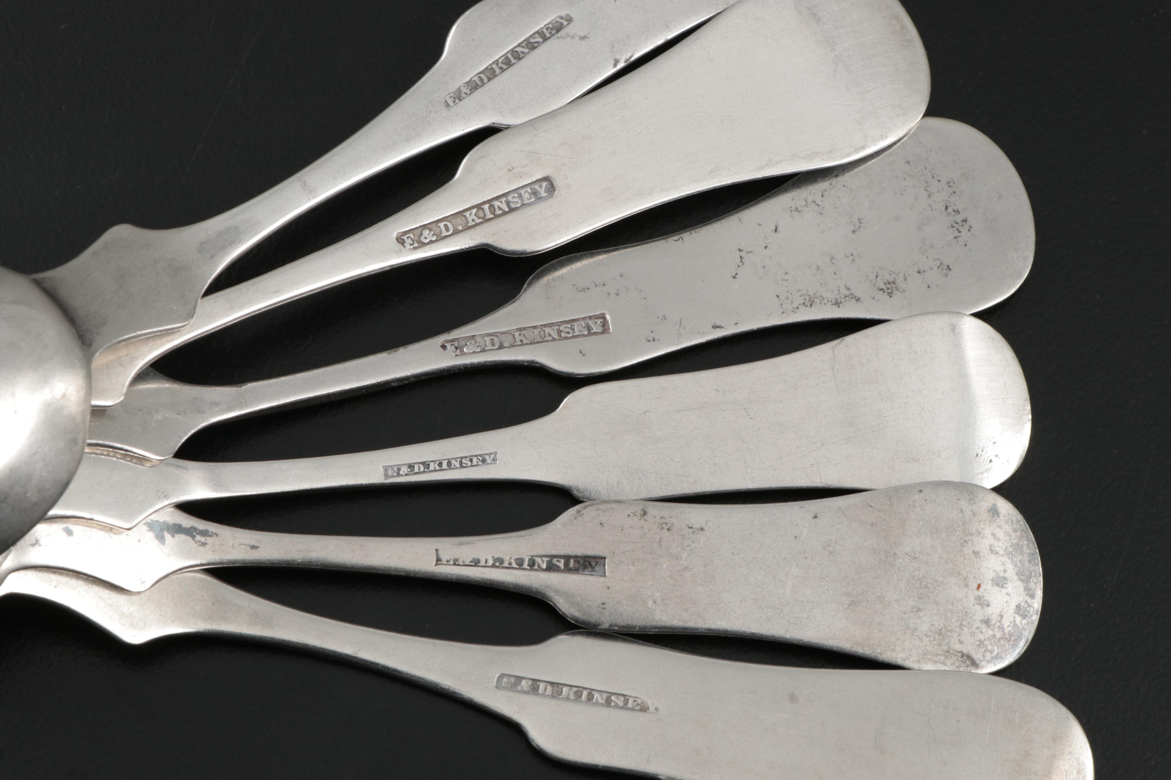 E. & D. Kinsey Fiddle Handle Coin Silver Spoons, Mid-19th Century