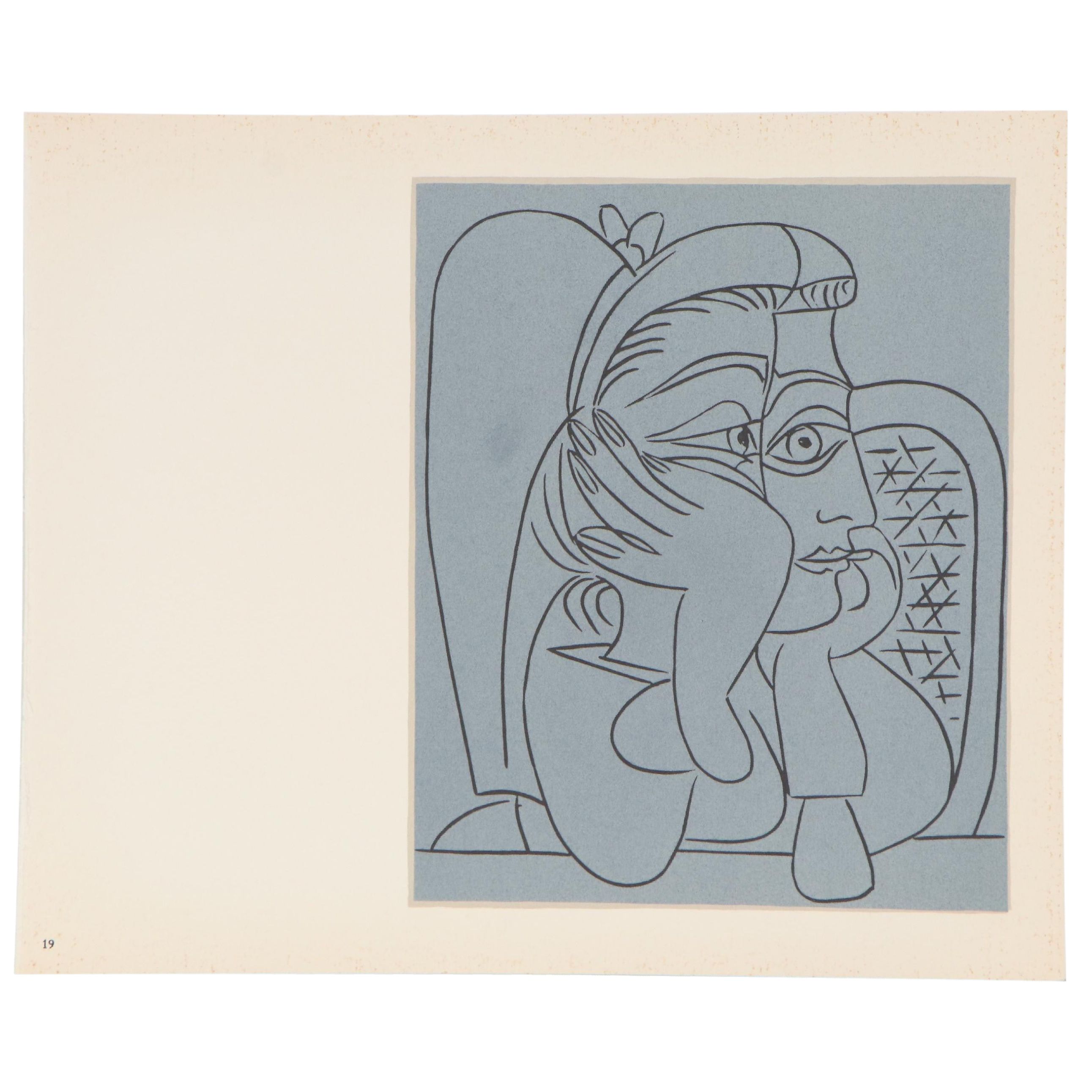 Pablo Picasso Linoleum Cut "Female Head with Supporting Arms", 1962