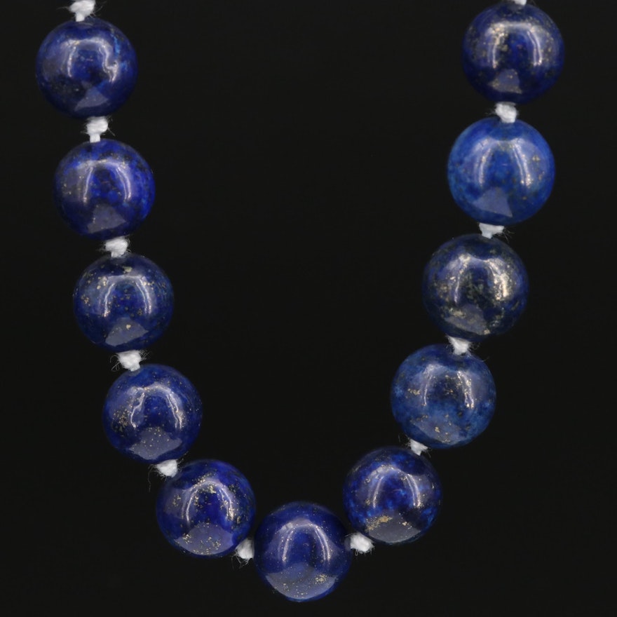 Lapis Lazuli Bead Necklace with Sterling Silver Clasp