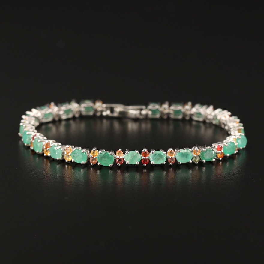Sterling Silver Emerald and Sapphire Link Bracelet