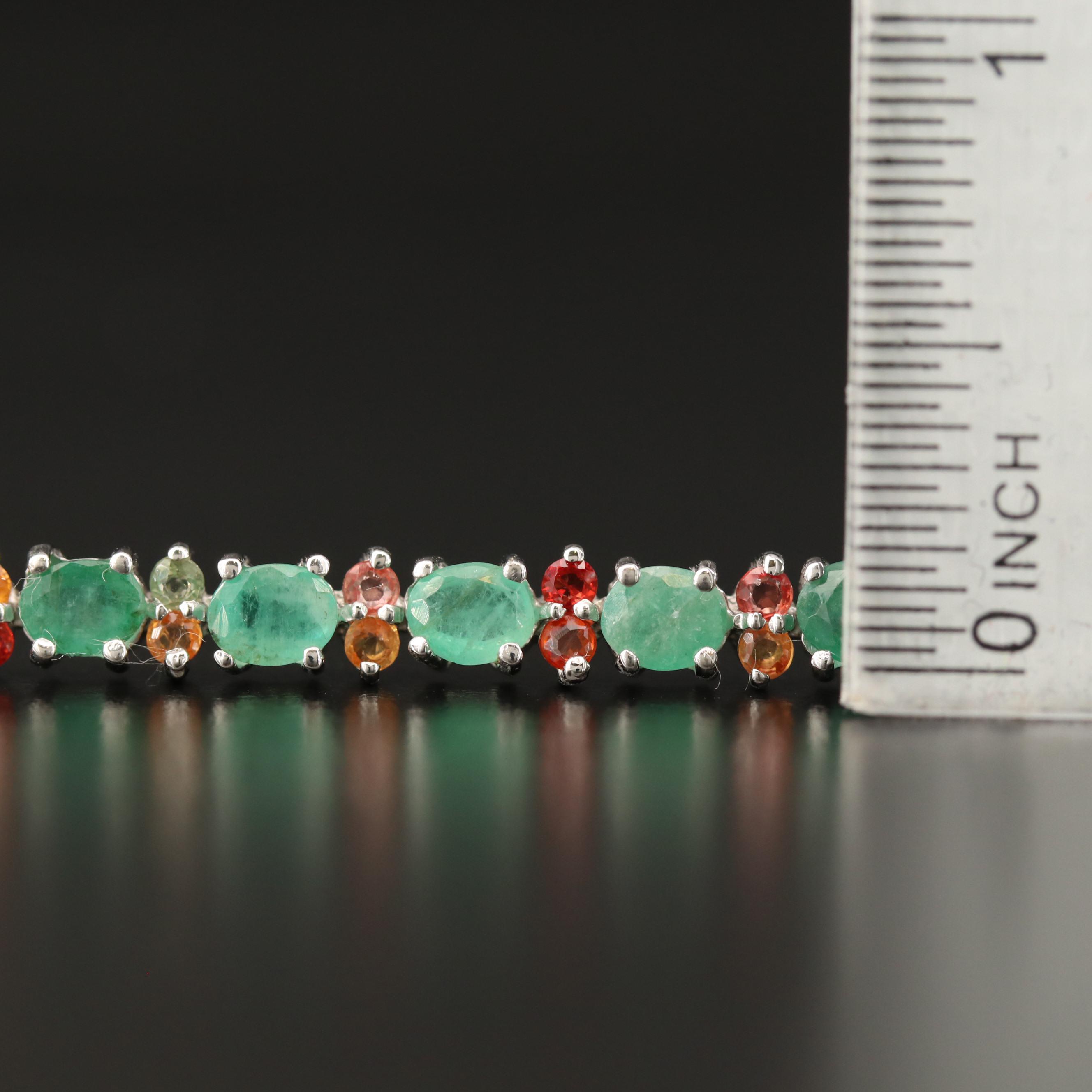 Sterling Silver Emerald and Sapphire Link Bracelet