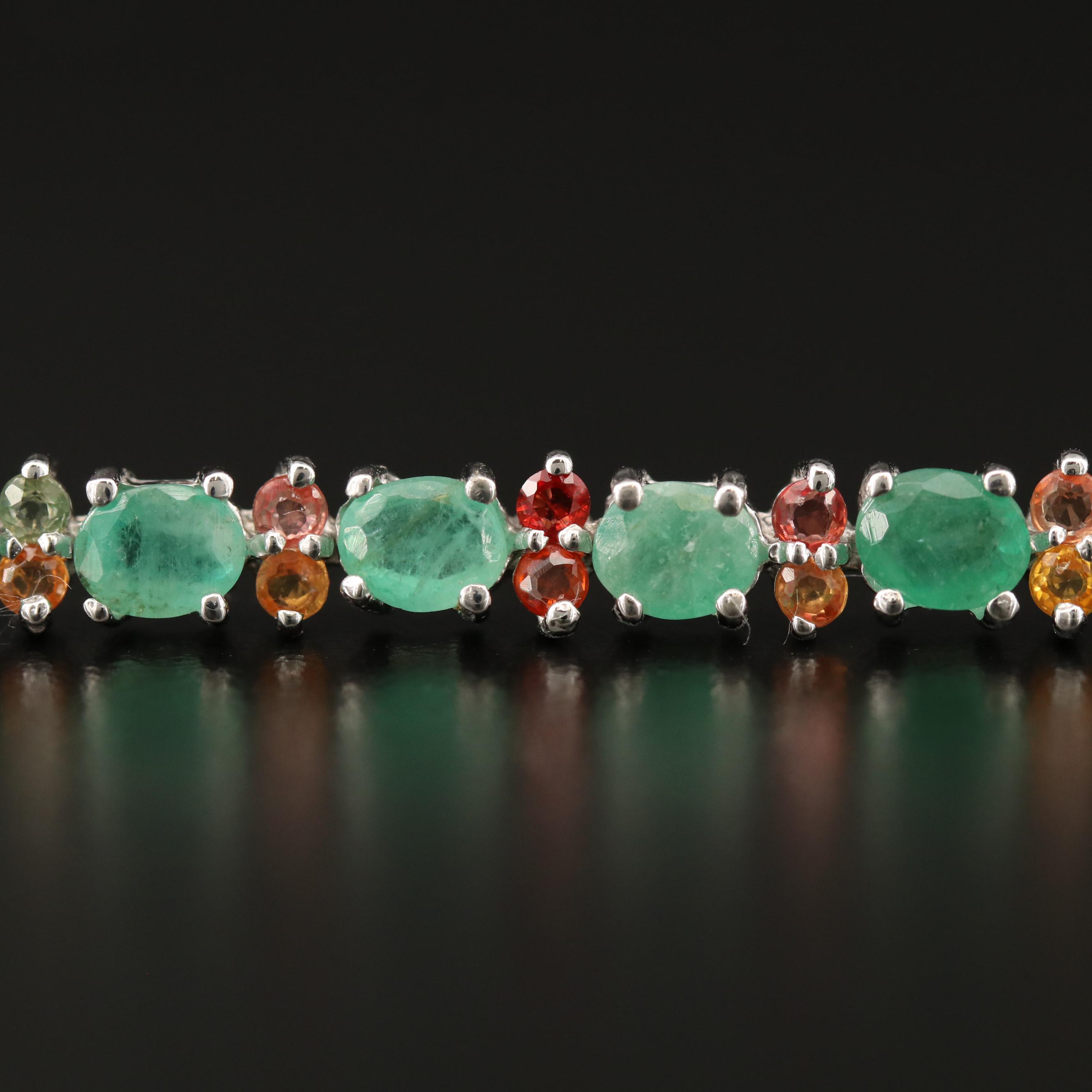 Sterling Silver Emerald and Sapphire Link Bracelet