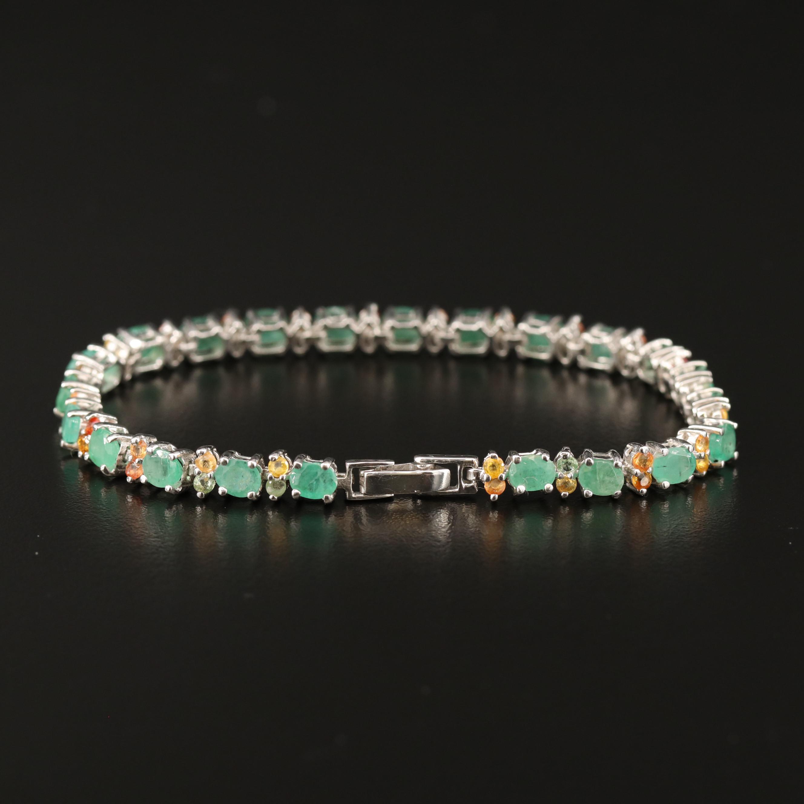 Sterling Silver Emerald and Sapphire Link Bracelet