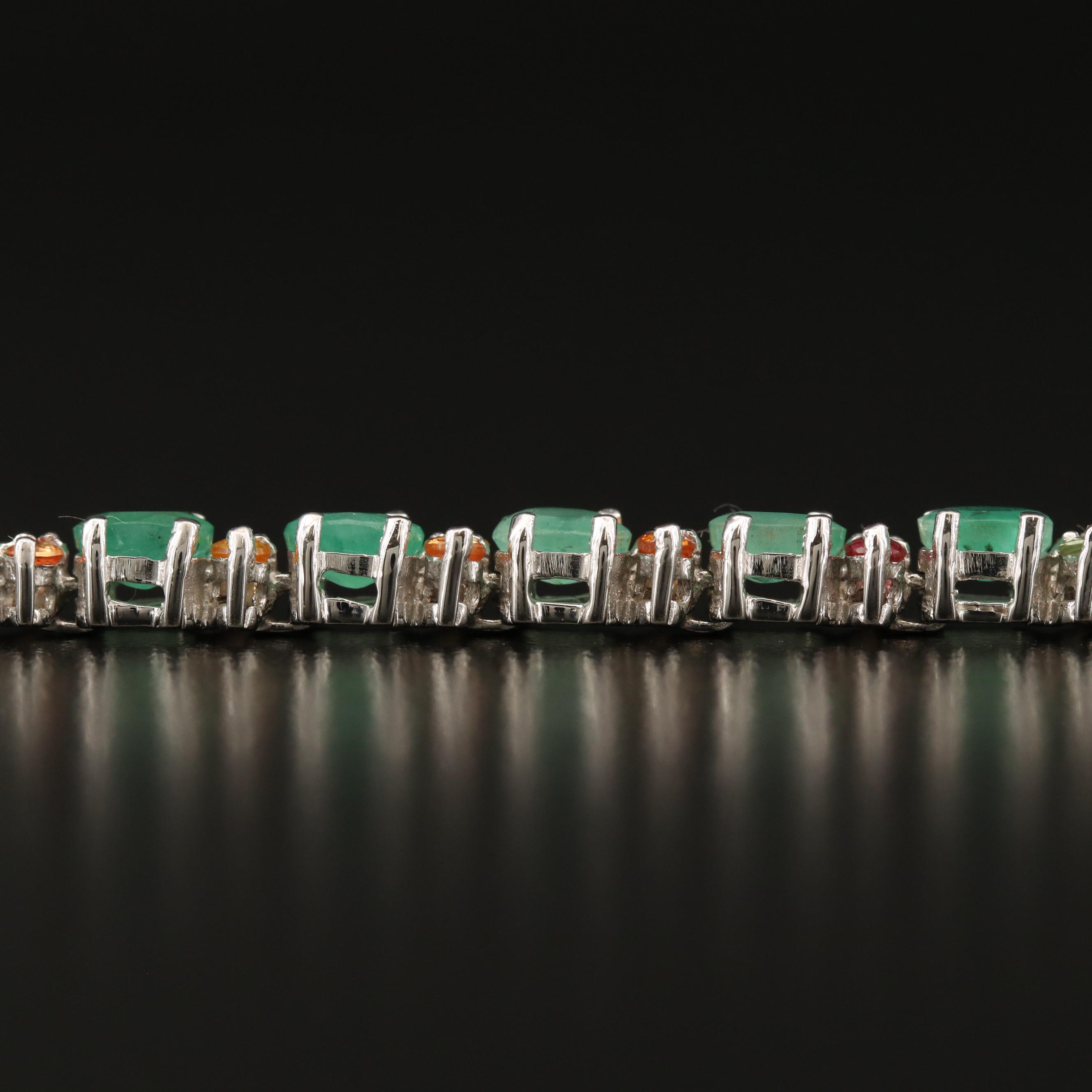 Sterling Silver Emerald and Sapphire Link Bracelet