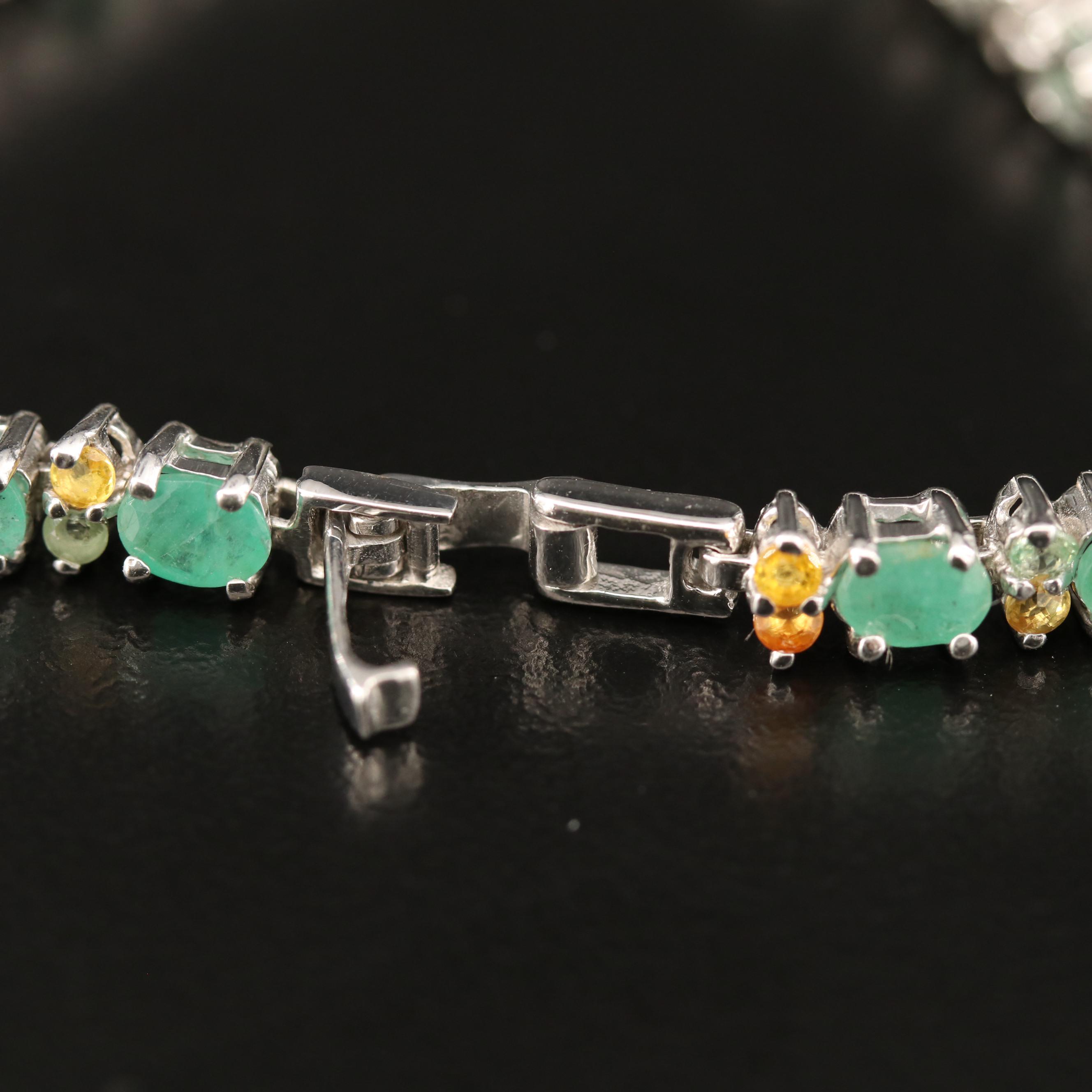 Sterling Silver Emerald and Sapphire Link Bracelet