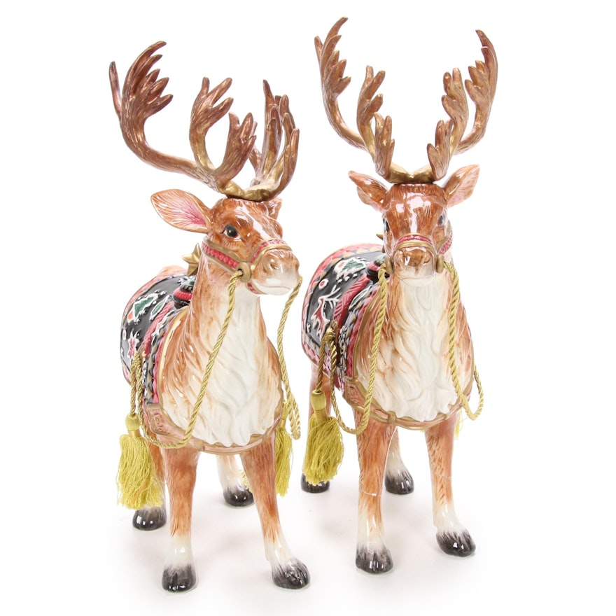 Pair of Fitz and Floyd Christmas Reindeer Candle Holders