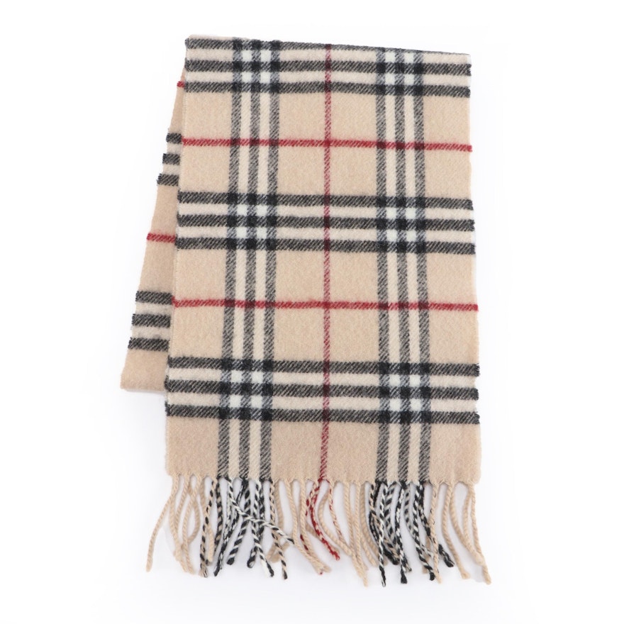 Burberry "House Check" Lambswool Fringed Scarf