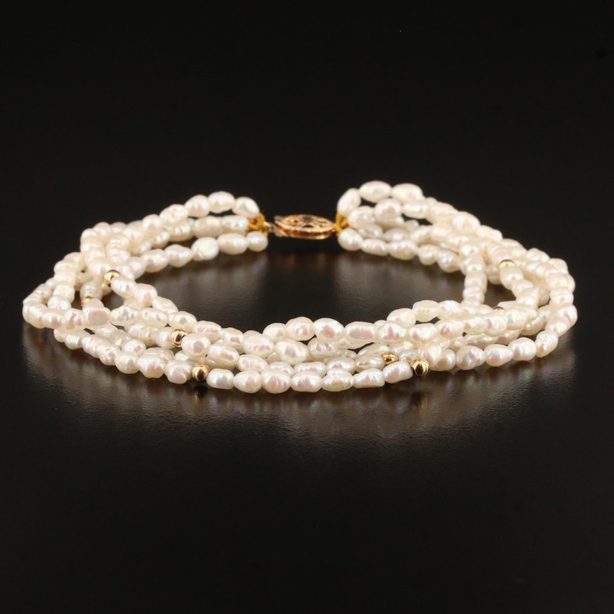 Rice Pearl Multi-Strand Bracelet with 14K Clasp and Accents