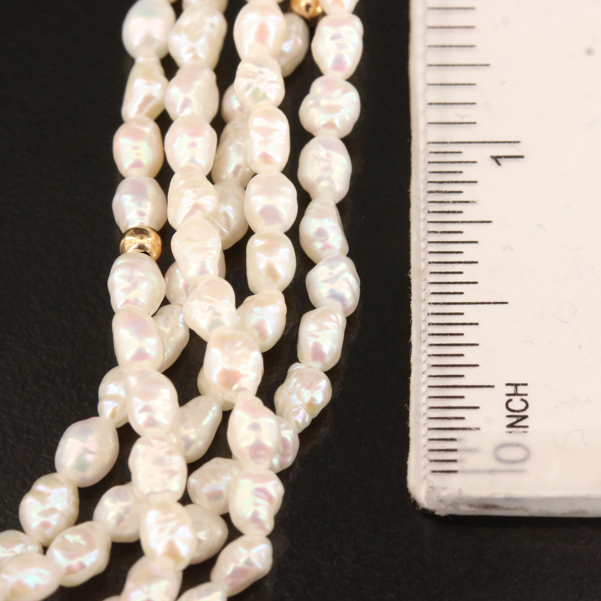 Rice Pearl Multi-Strand Bracelet with 14K Clasp and Accents