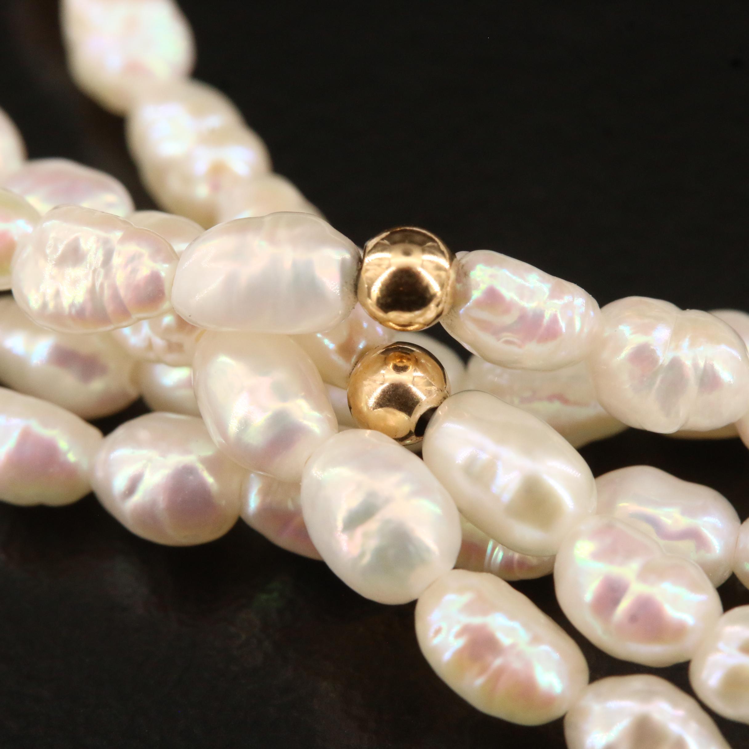 Rice Pearl Multi-Strand Bracelet with 14K Clasp and Accents