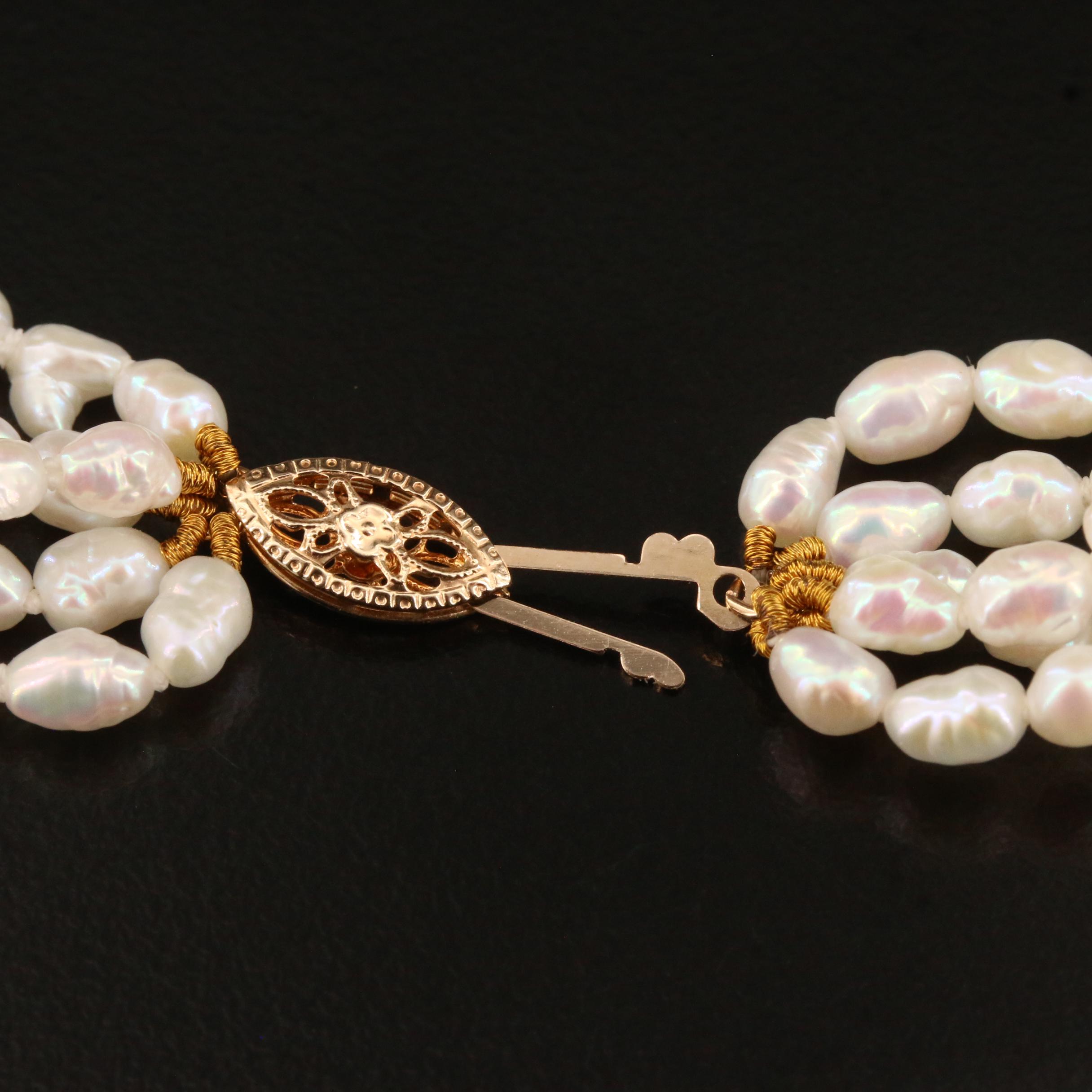 Rice Pearl Multi-Strand Bracelet with 14K Clasp and Accents