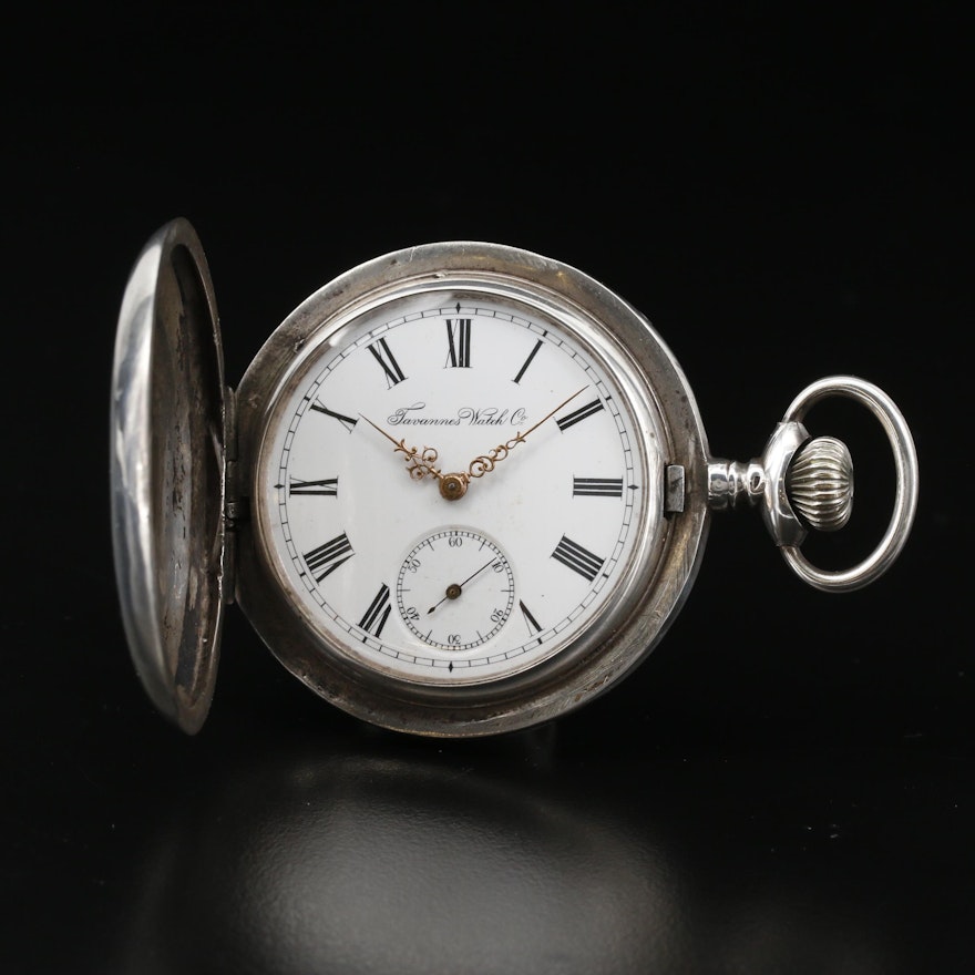 Antique Tavannes 875 Silver Hunter Case Pocket Watch