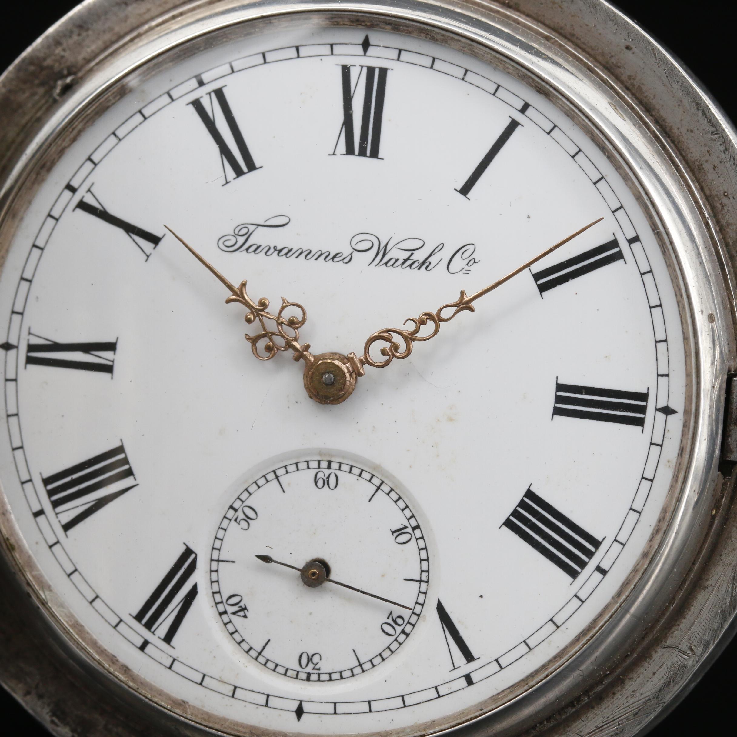 Antique Tavannes 875 Silver Hunter Case Pocket Watch