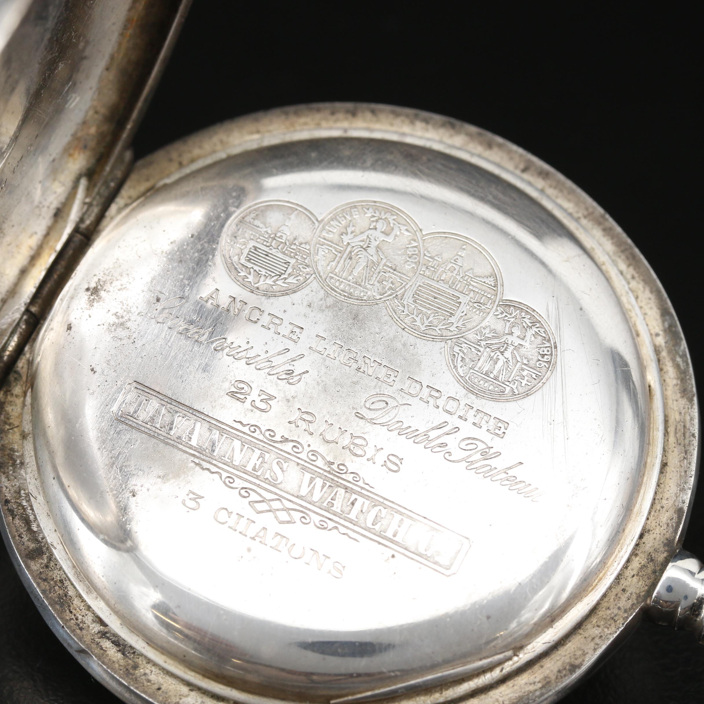 Antique Tavannes 875 Silver Hunter Case Pocket Watch