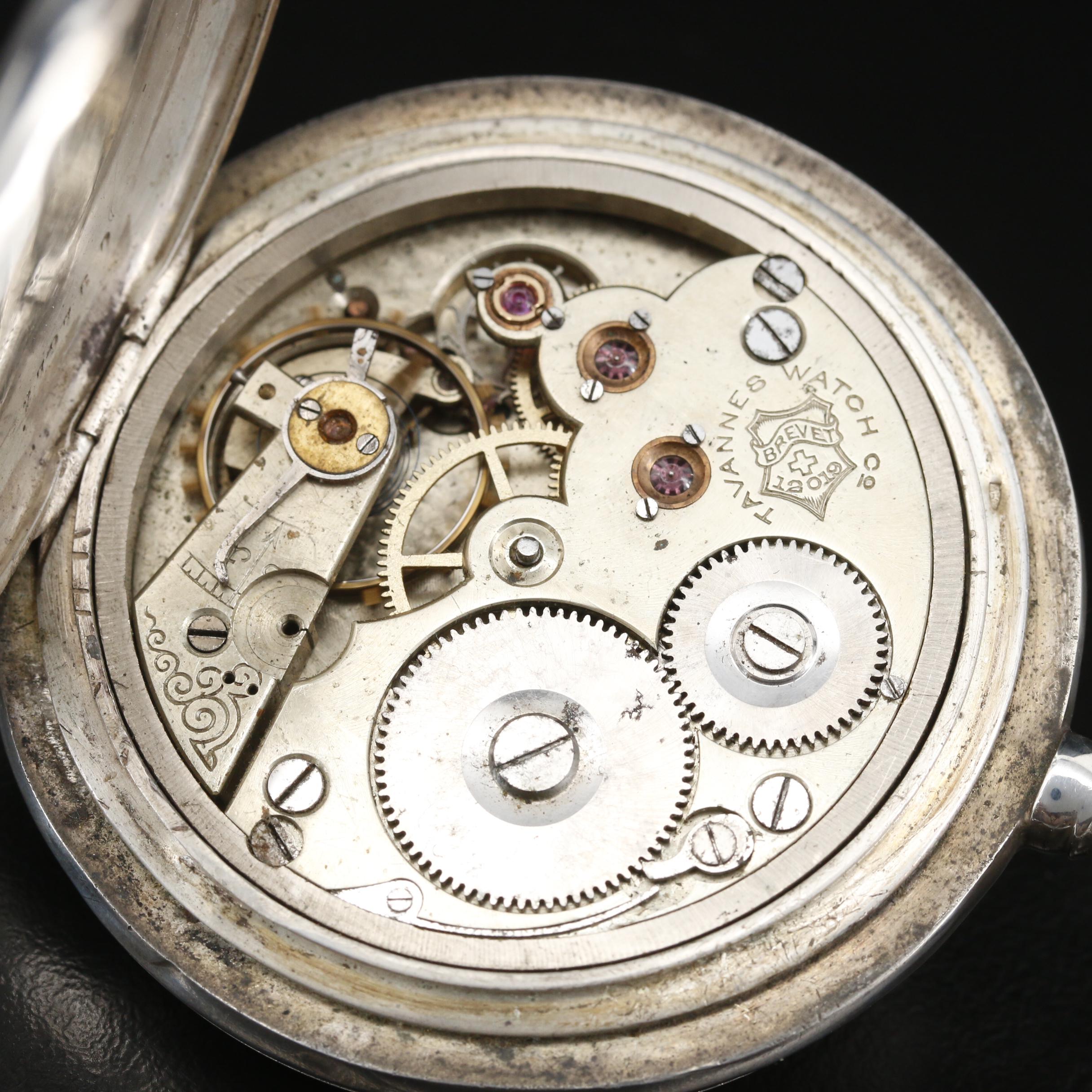 Antique Tavannes 875 Silver Hunter Case Pocket Watch