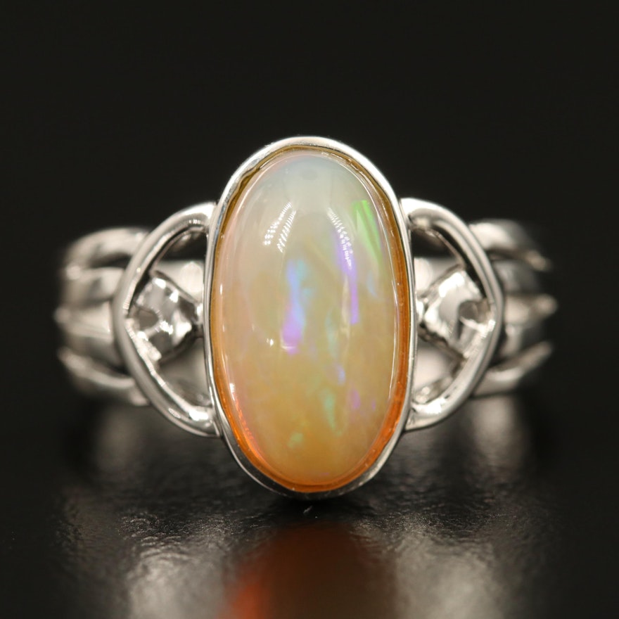 Sterling Bezel Set Opal Solitaire Ring