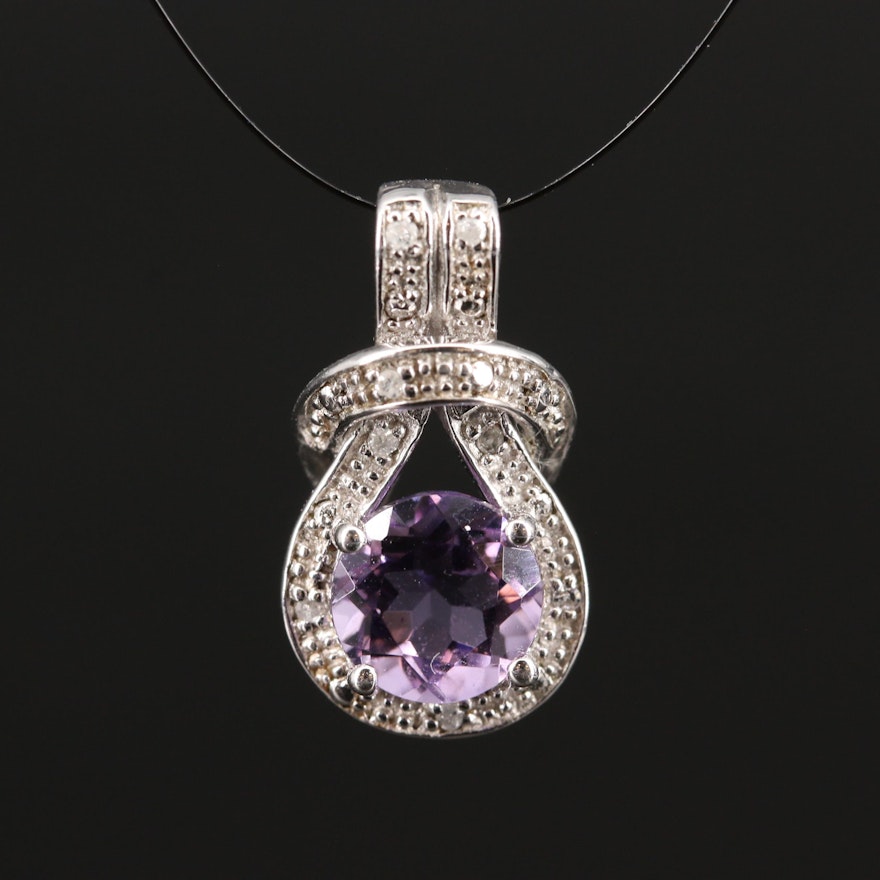 Sterling Silver Amethyst and Diamond Knot Pendant