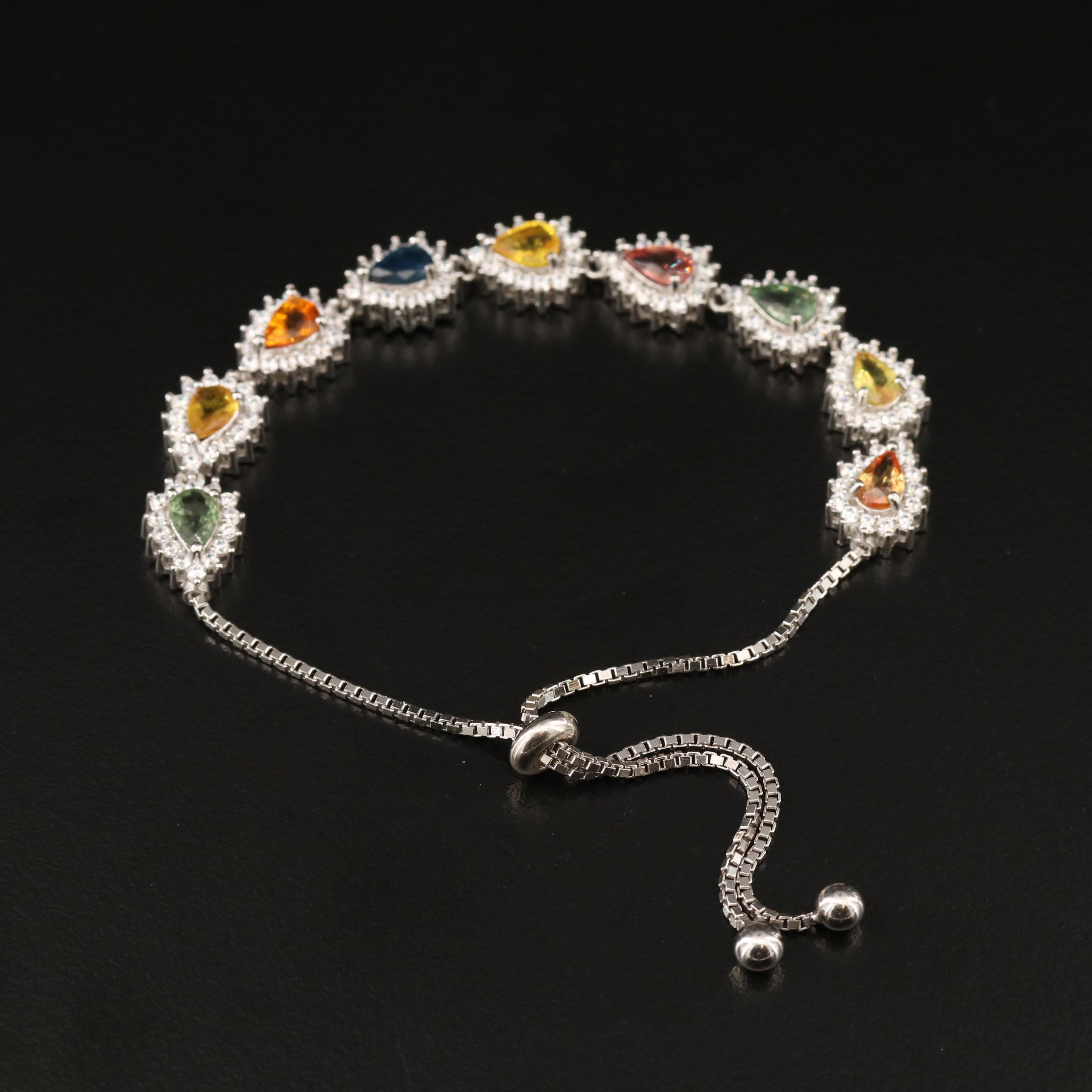 Sterling Sapphire and Cubic Zirconia Halo Bolo Bracelet