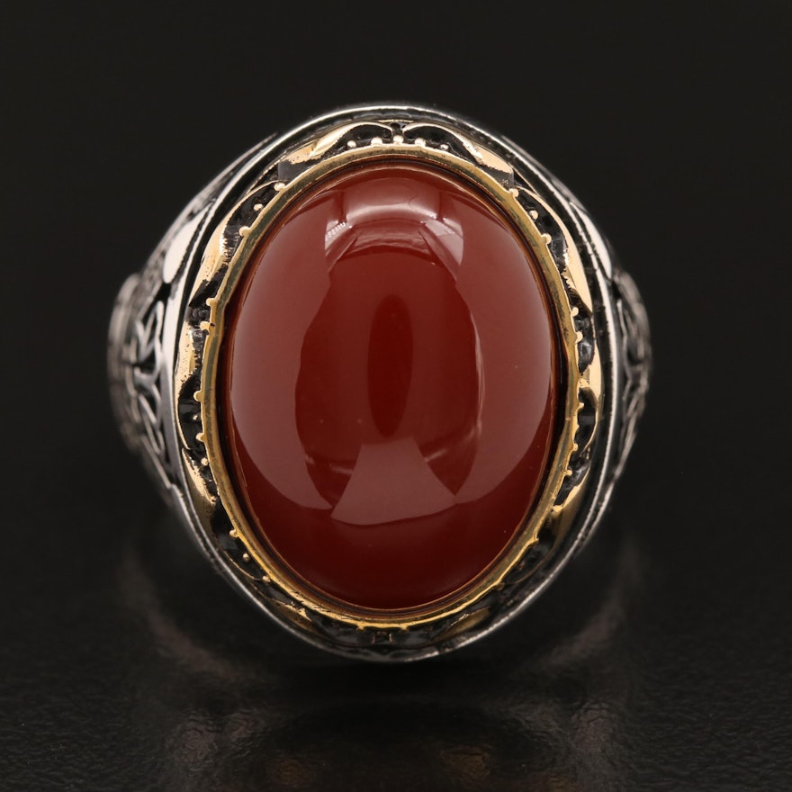 Two Tone Sterling Silver Carnelian Ring