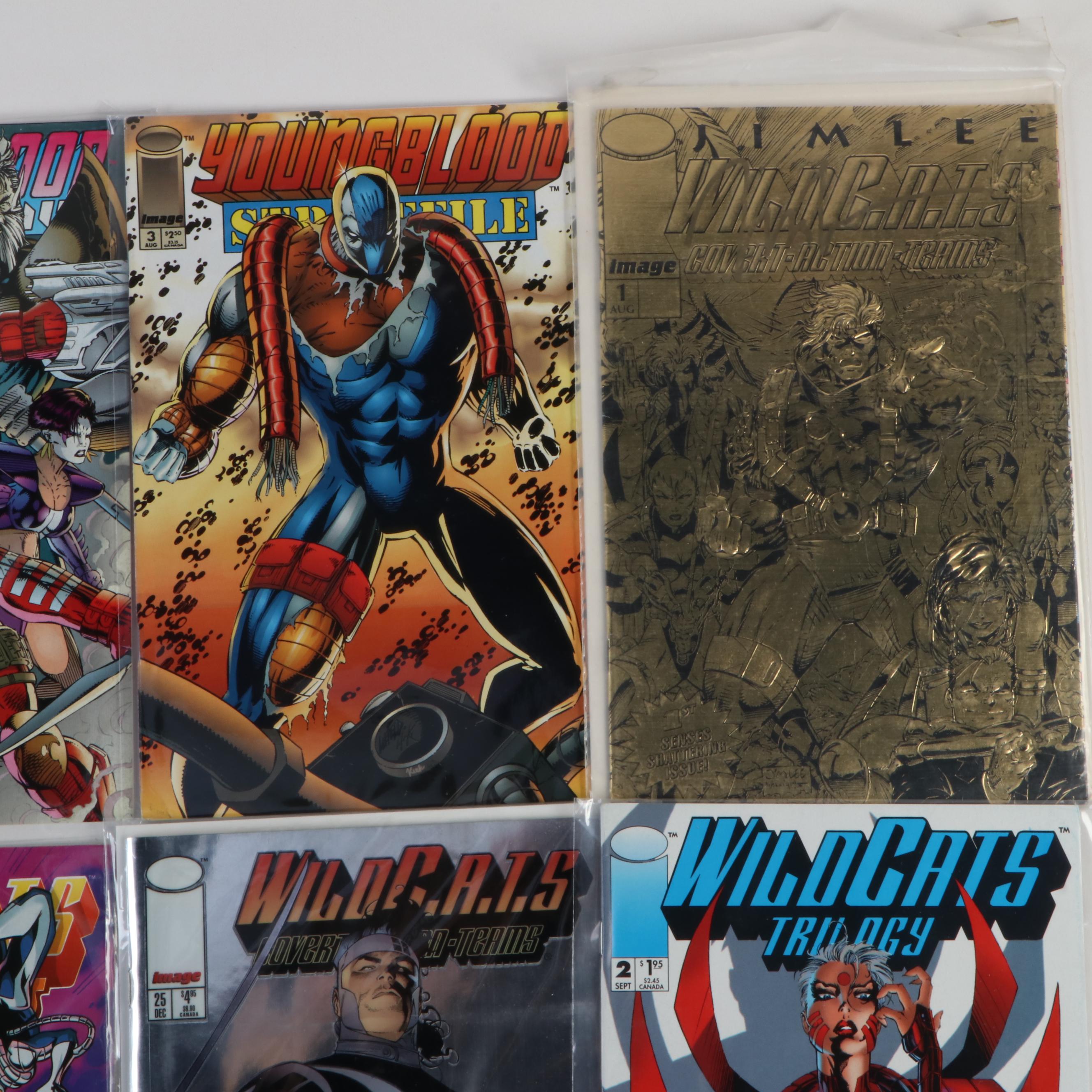 "WildC.A.T.s (Signed), " "Youngblood," and "Brigade" Comics