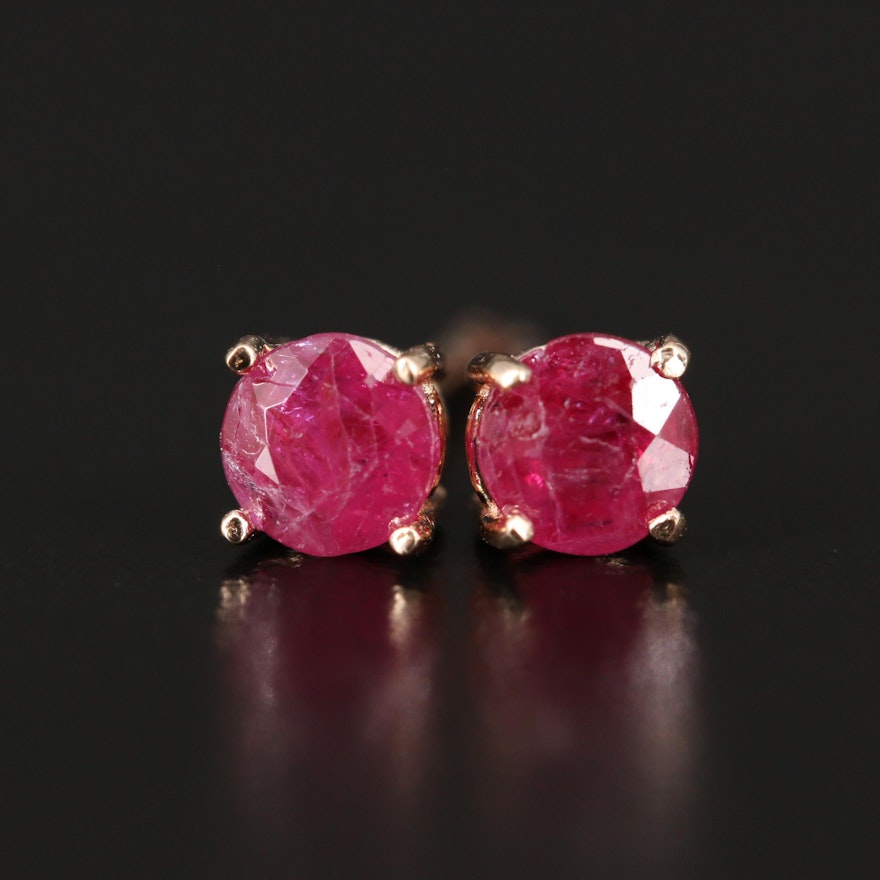 14K Rose Gold Ruby Stud Earrings