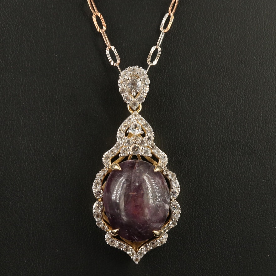 Sterling Corundum and White Sapphire Pendant Necklace