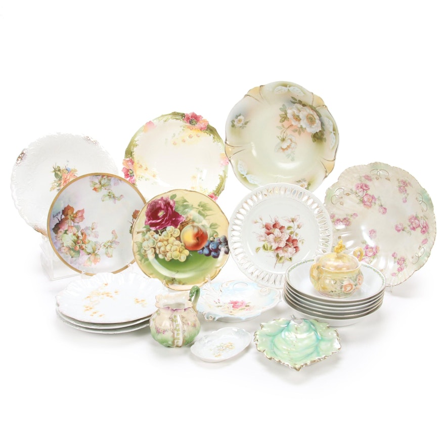German and Austrian Hand-Painted  Floral Porcelain Dishes, Early to Mid 20th C.