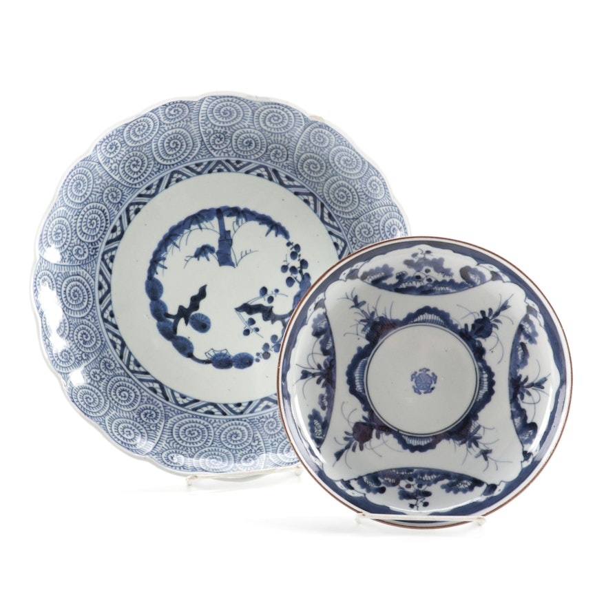 Chinese Blue de Hue Porcelain Charger and Bowl, 19th Century