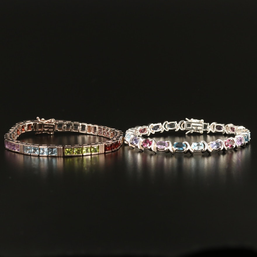 Sterling Silver Gemstone Line Bracelets