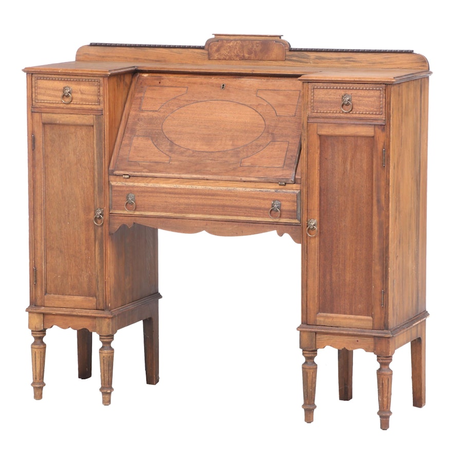 Regency Style Mixed Wood Fall-Front Desk, 20th Century