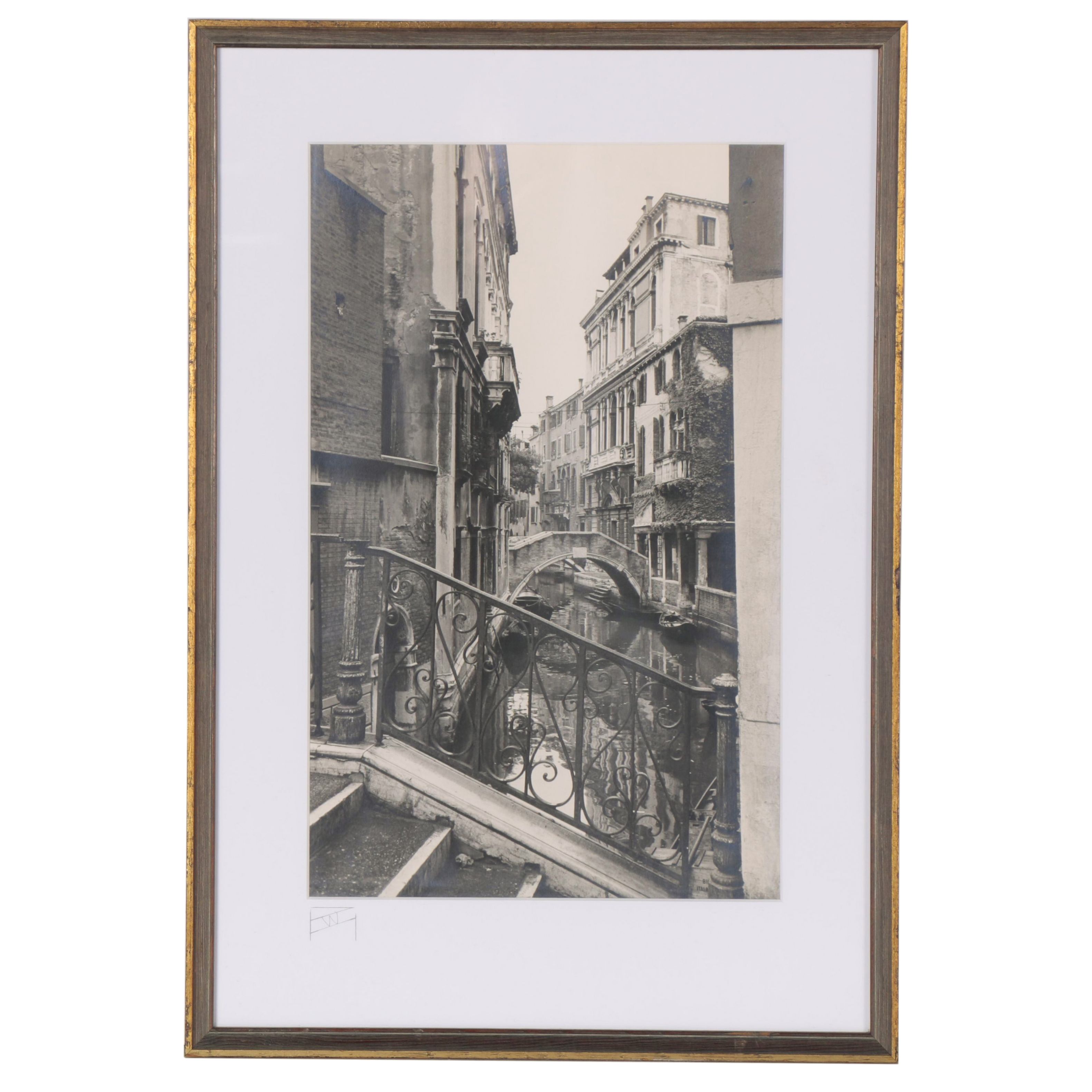 Venice Canal Cityscape Silver Gelatin Photograph, Mid 20th Century