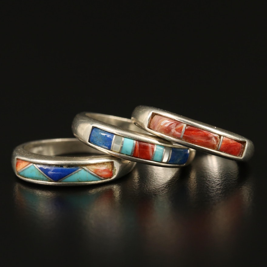 Carlisle Jewelry Western Style Sterling Silver Inlay Bands