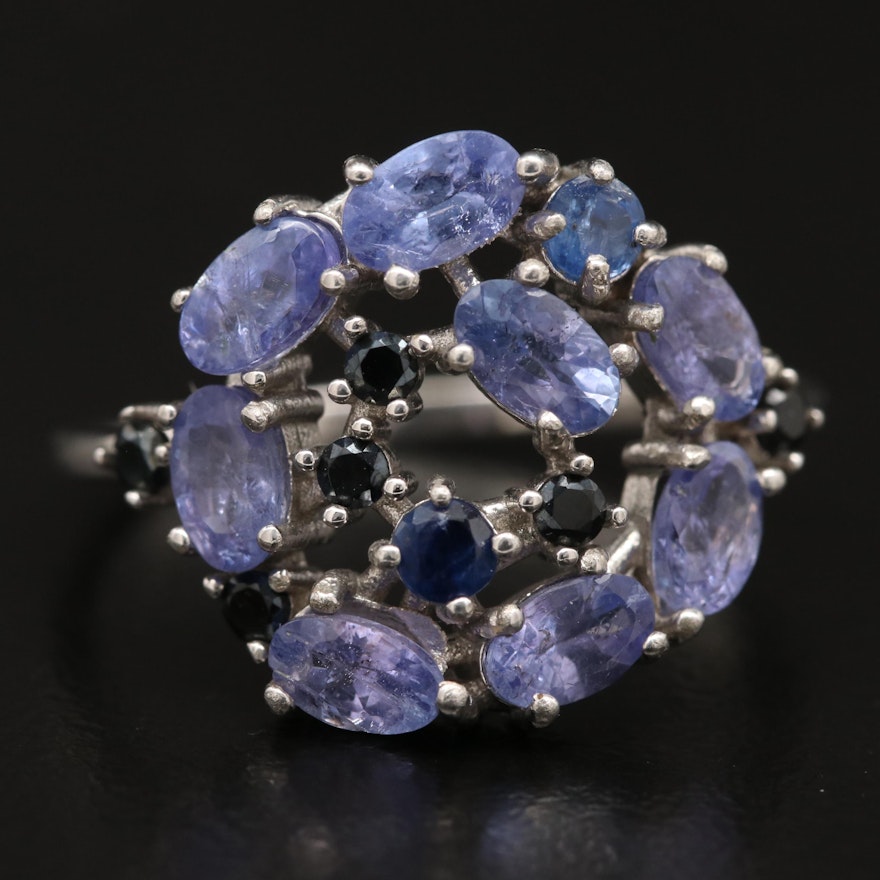 Sterling Tanzanite and Cubic Zirconia Openwork Ring