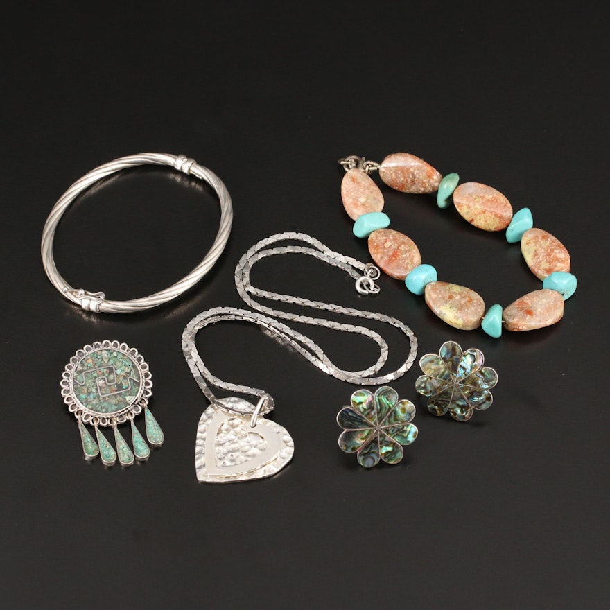 Sterling Silver Abalone, Howlite and Jasper Jewelry with Mexican Pieces