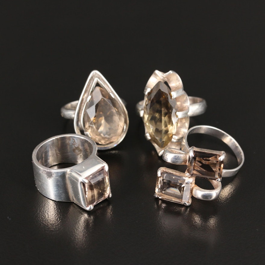 Sterling Silver Smoky Quartz Ring Selection Featuring Taxco Mexico