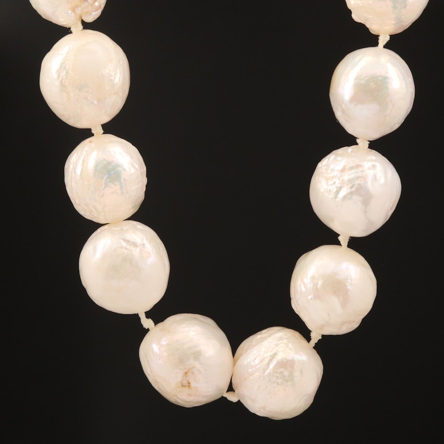 Semi-Baroque Pearl Knotted Necklace with 14K Clasp