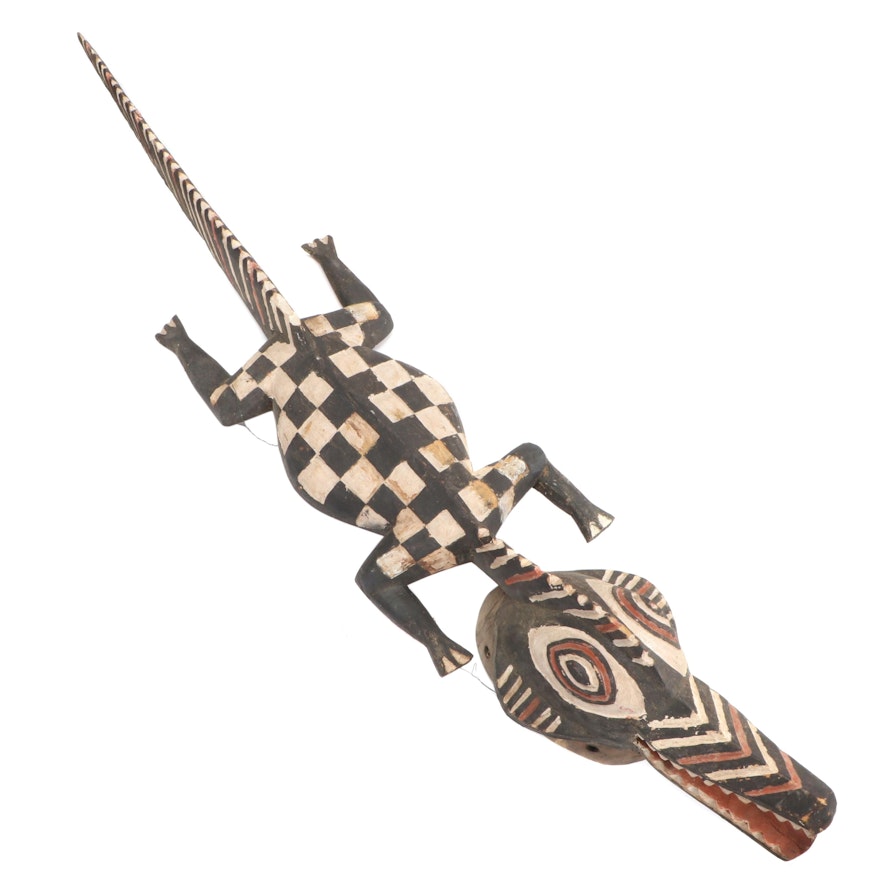 Bwa-Nuna Polychrome Wood Crocodile Motif Plank Mask, Burkina Faso