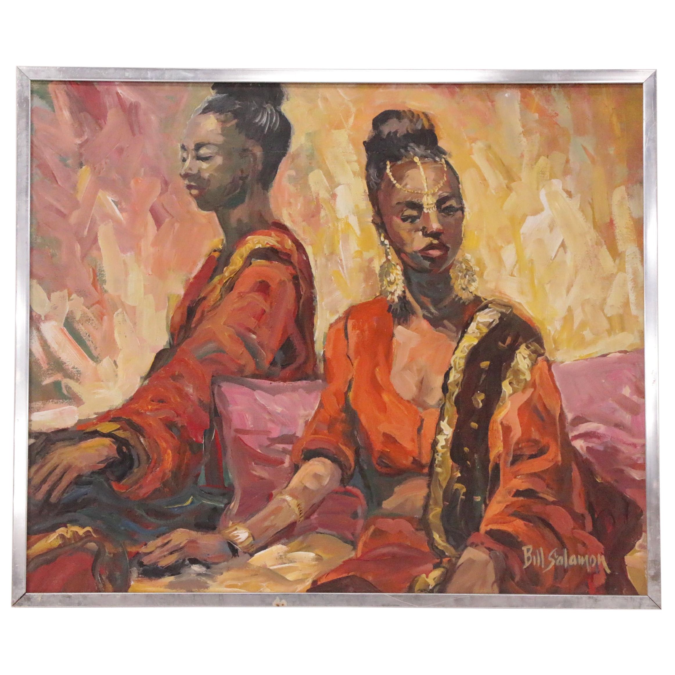 Bill Salamon Oil Painting of Two Women in Meditation, 20th Century