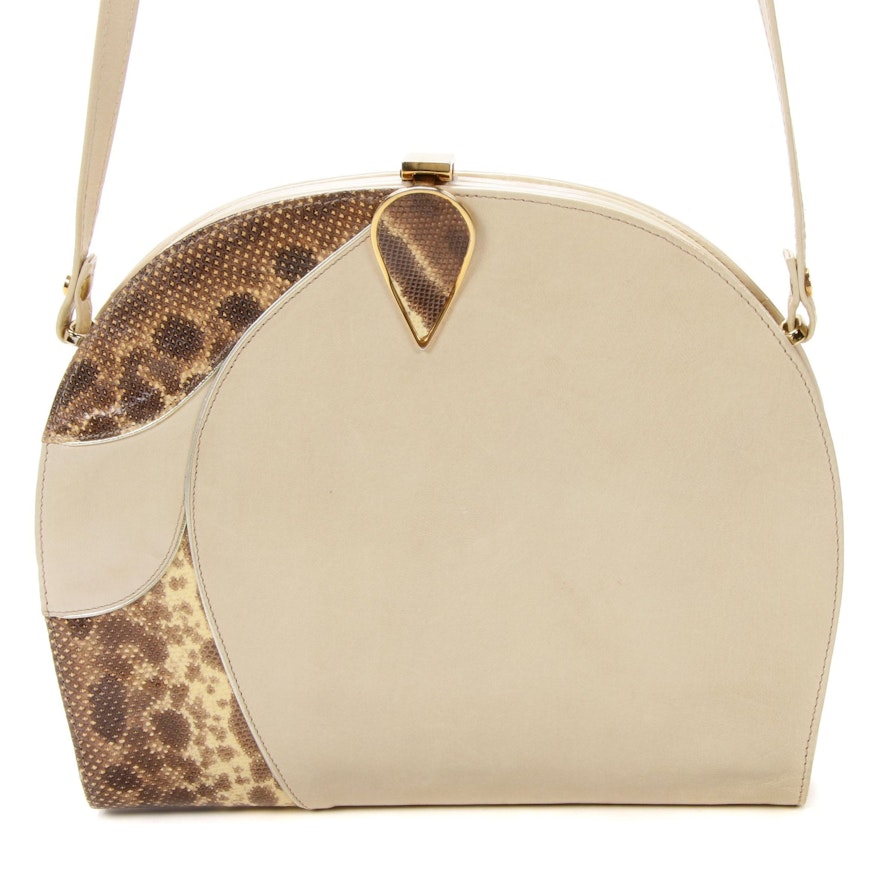 Bally of Switzerland Shoulder Frame Bag in Beige Leather and Python Skin