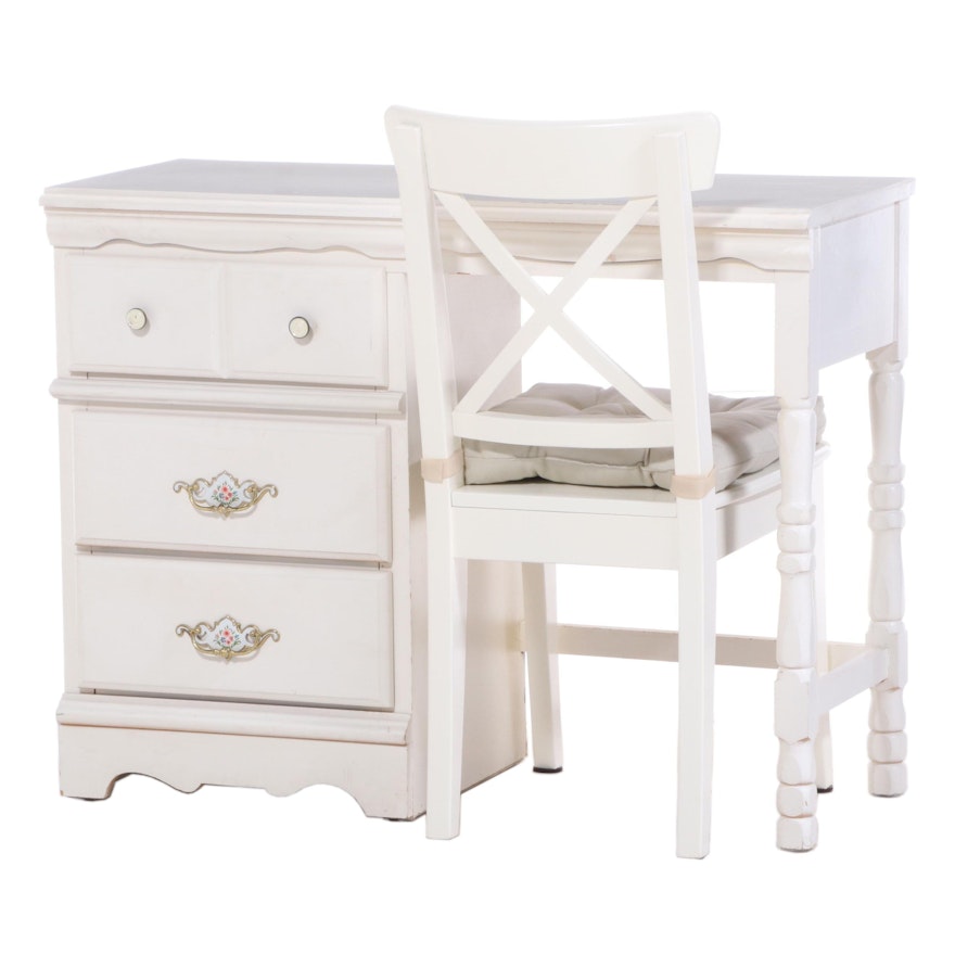 Sears "Homestead" White-Painted Pedestal Desk Plus Ikea "Ingolf" Side Chair