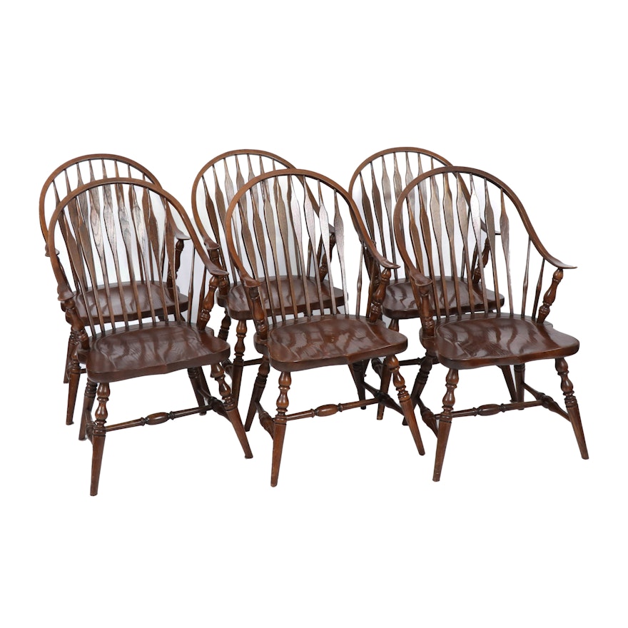 Six Oak Windsor Style Dining Chairs, Late 20th Century